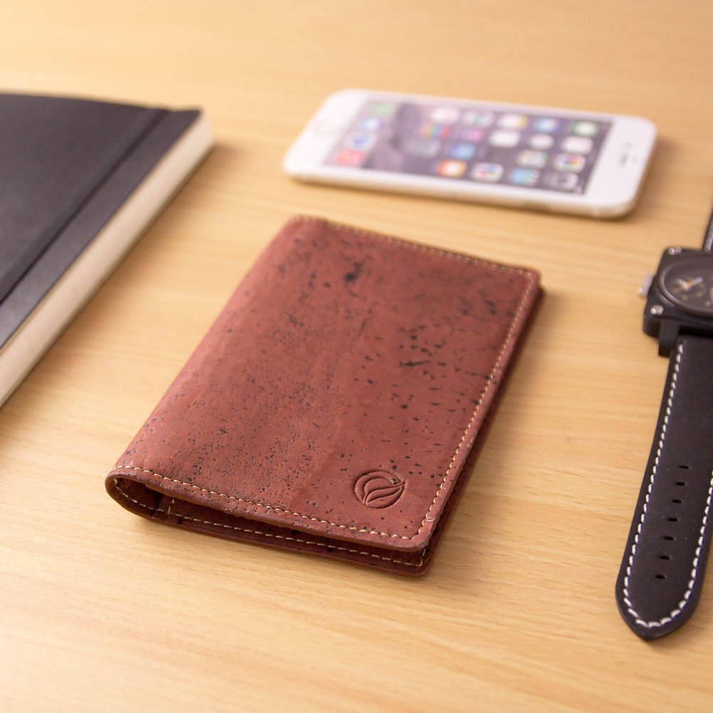 Corkor Wallets Portafoglio Passaporto Rosso Sughero RFID