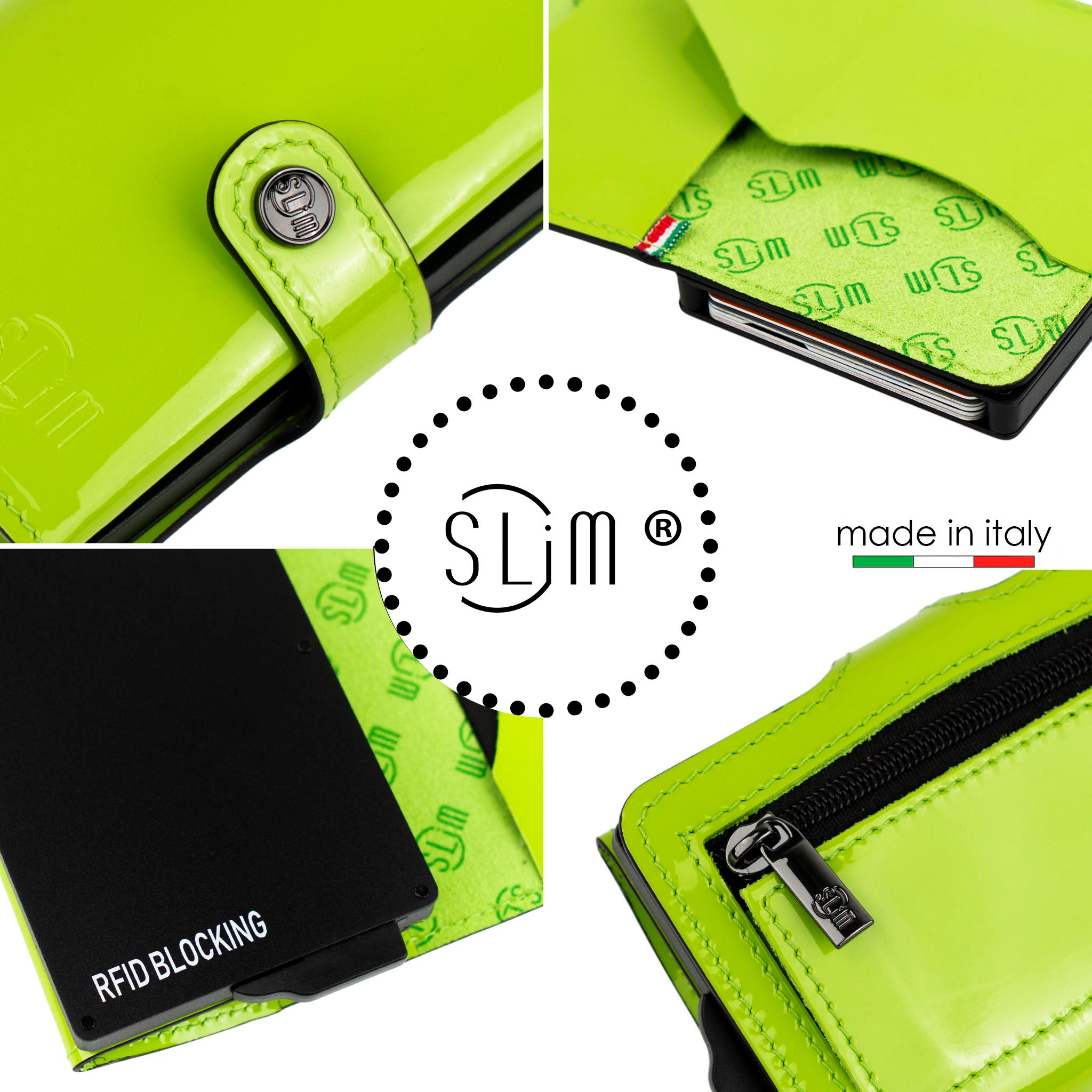 SLim Vera Pelle Specchio portafoglio Blu RFID 12 carte