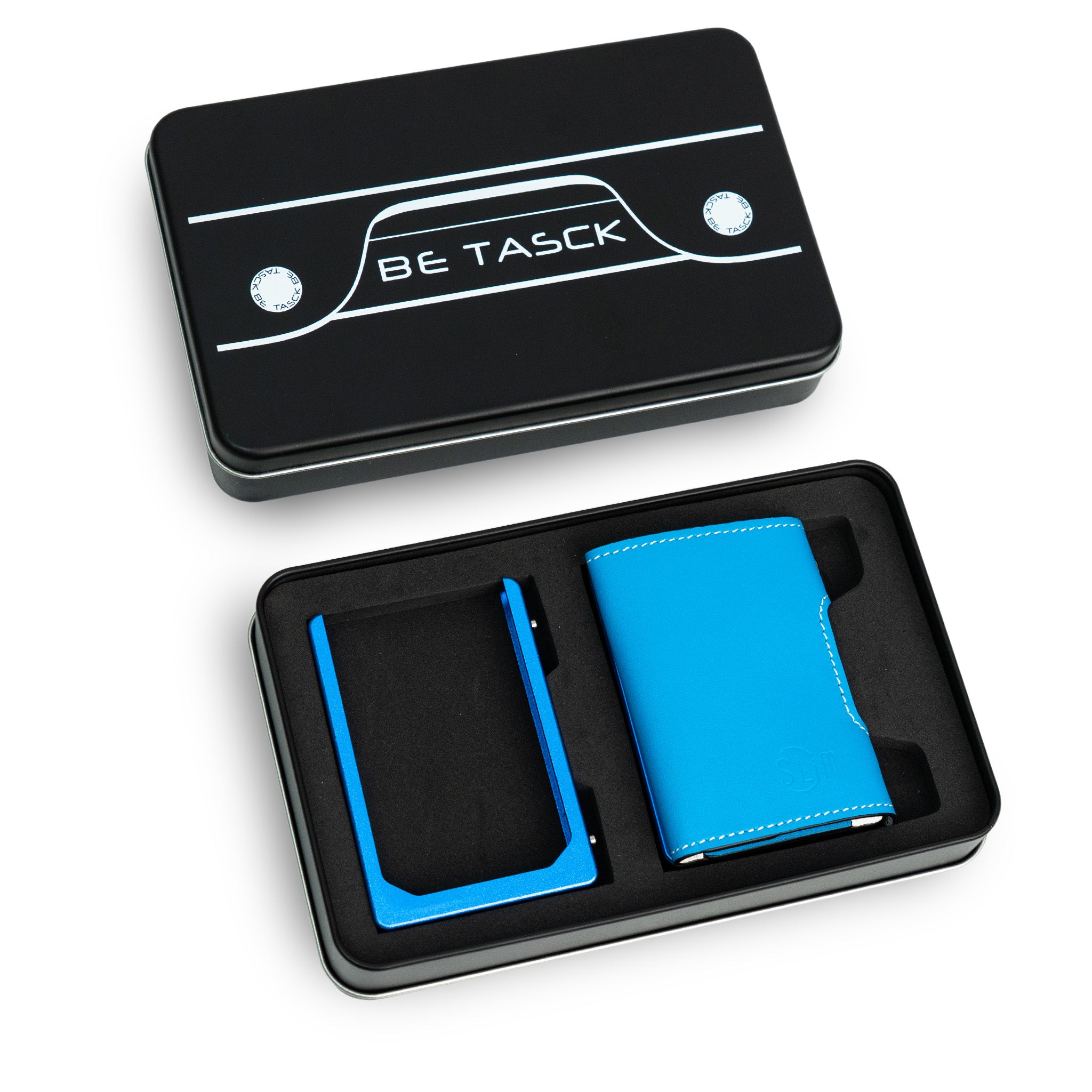 SLim Be Tasck cover pelle liscia blu bianco