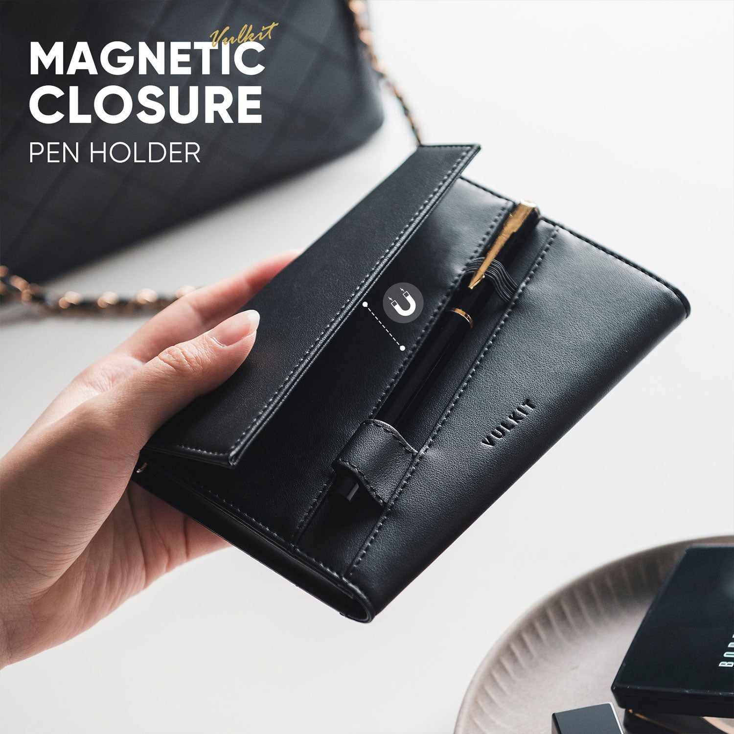 VULKIT VPW105 Portapassaporto Pelle Nero RFID Slim