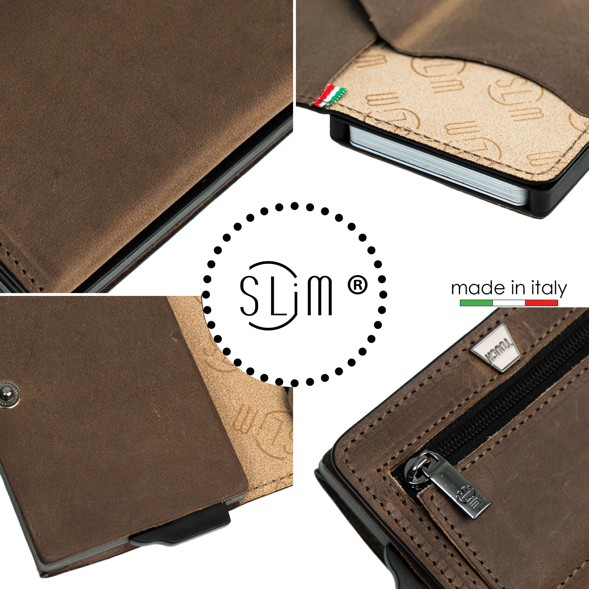 SLim Touch Portafoglio Pelle Fango Crazy RFID Compatto