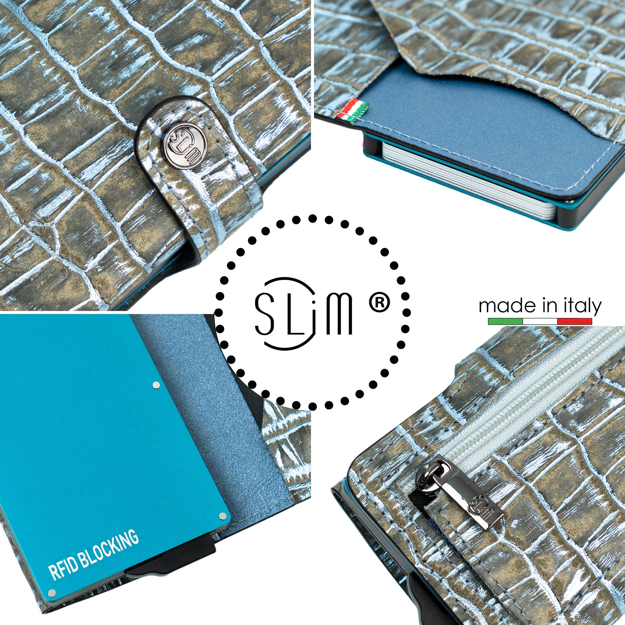 SLim Cocco Portacarte Cocco Metal Azzurro Pelle