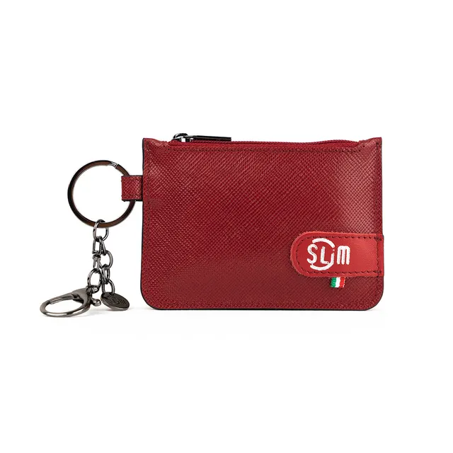 SLim Portachiavi Saffiano Rosso Rubino portamonete pelle
