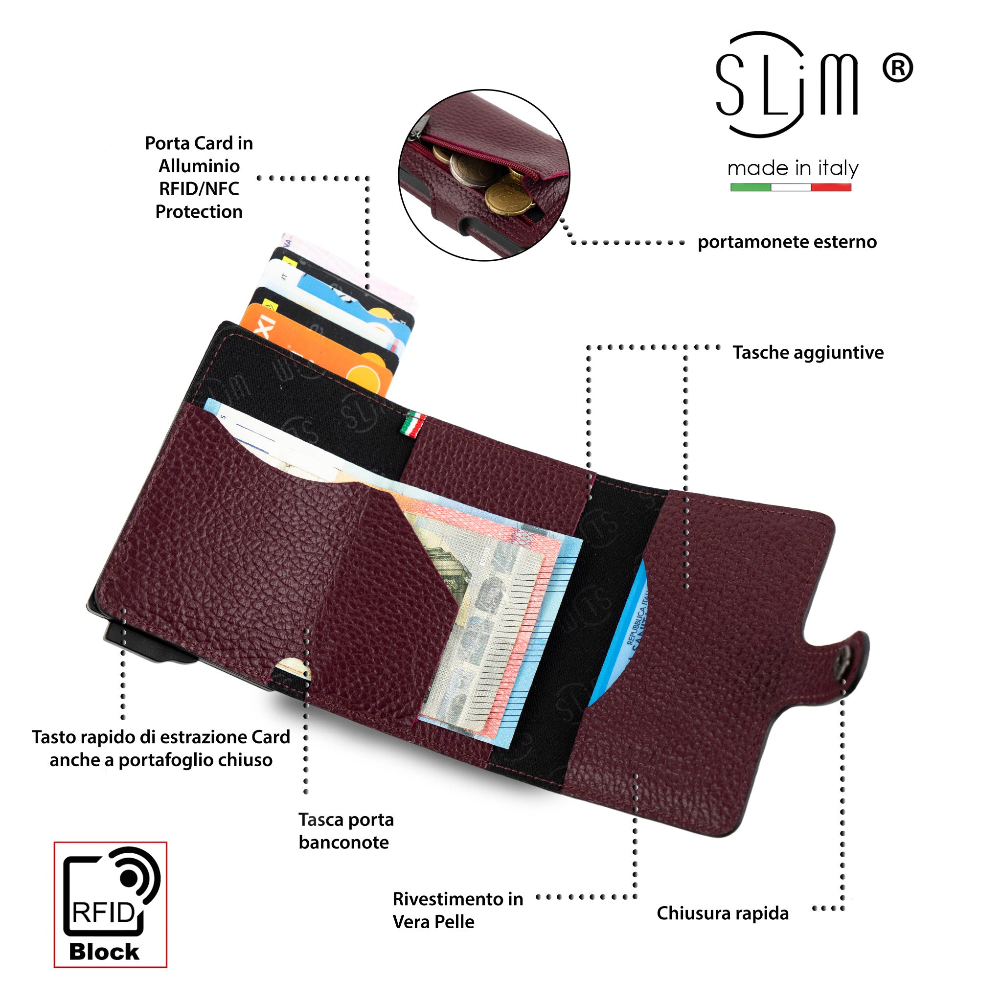 SLim Bottalato porta carte vinaccio RFID 12 carte
