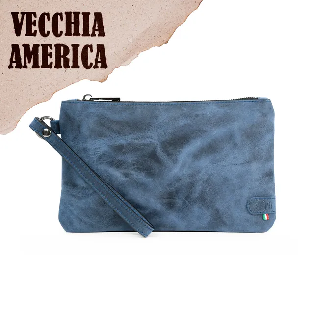 SLim Polsiera pochette blu crazy horse 23x14 cm con zip