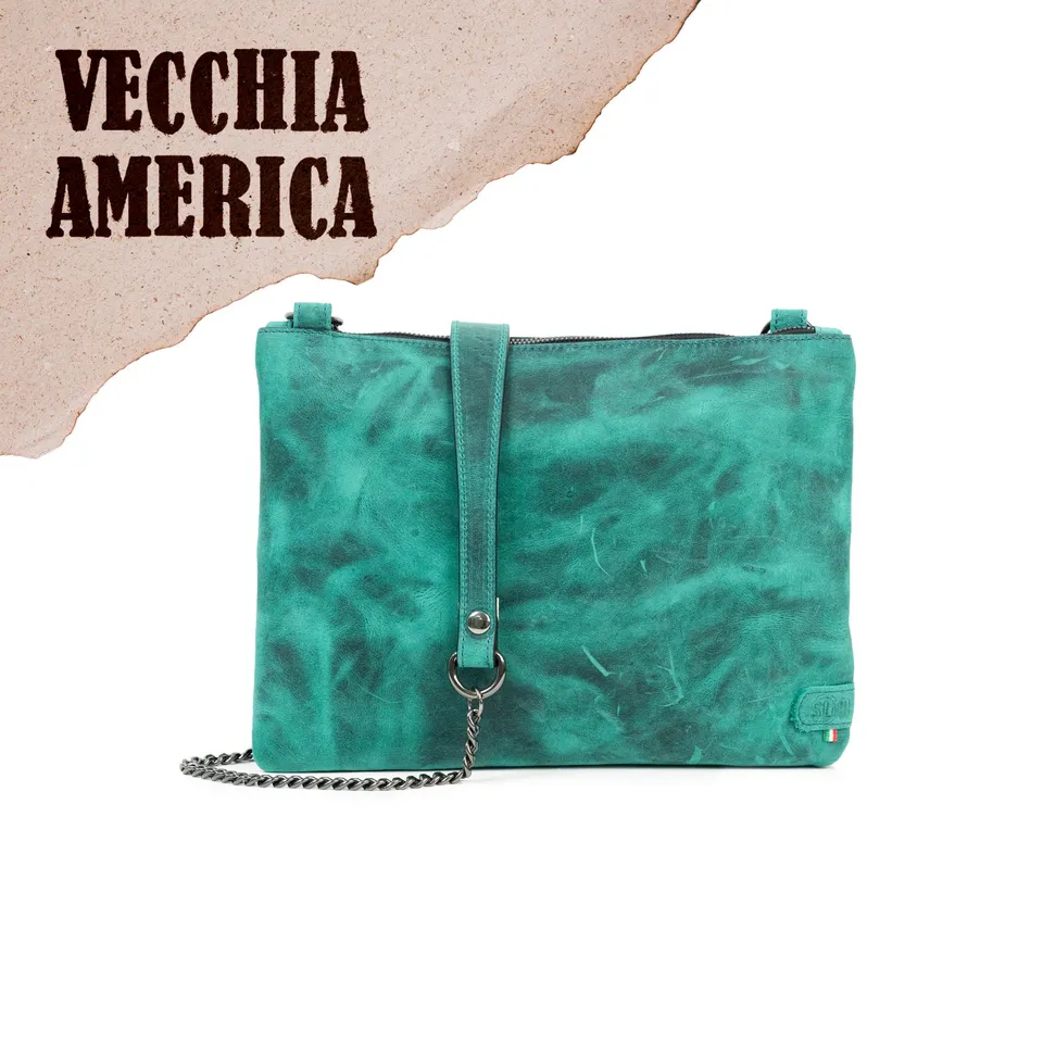 SLim Pochette Tracolla Pochette Pelle Crazy Acquamarina 23x14