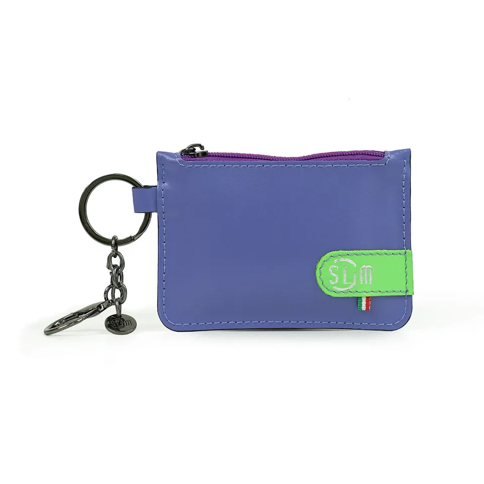 SLim Portachiavi Portamonete Pelle Viola Verde Lime