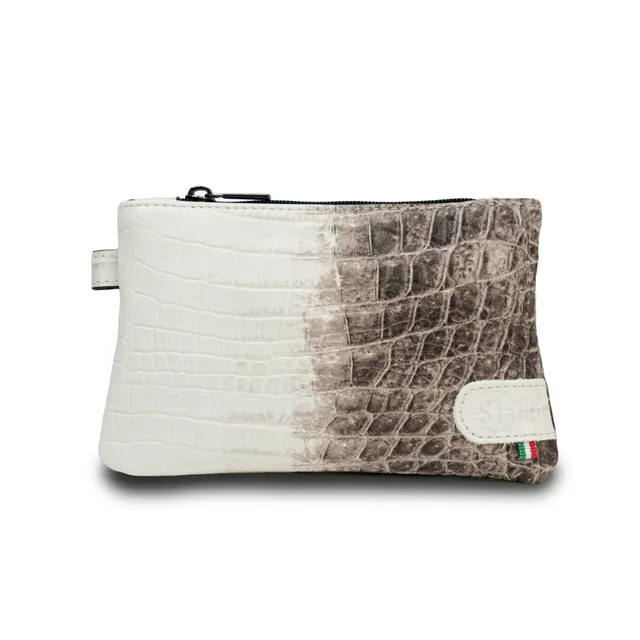 SLim Mini Pochette cocco beige in vera pelle portamonete