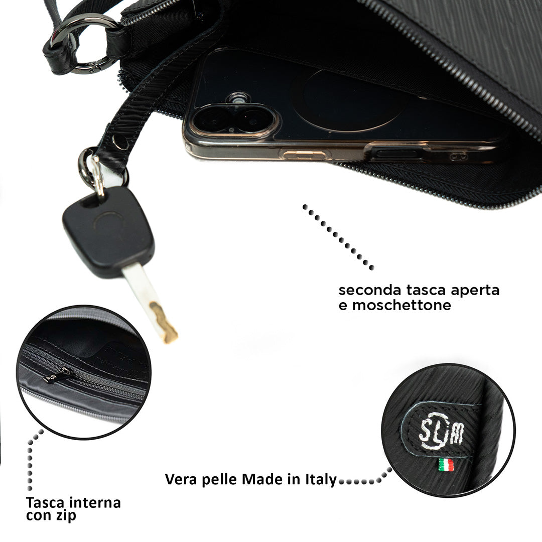 SLim Pochette Max pelle epi nero 25x19 cm
