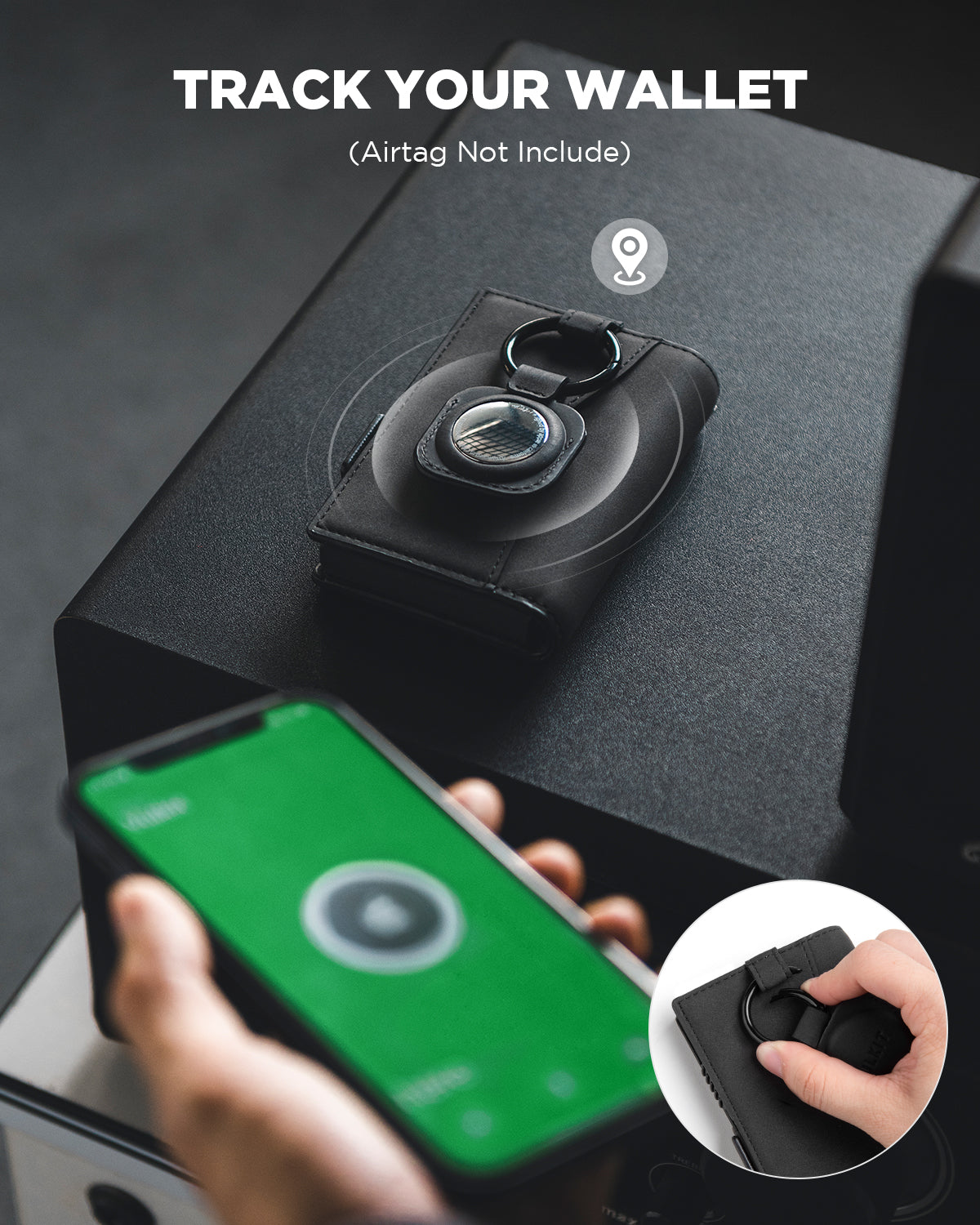 VULKIT VC309 portafoglio compatto nero con porta AirTag RFID