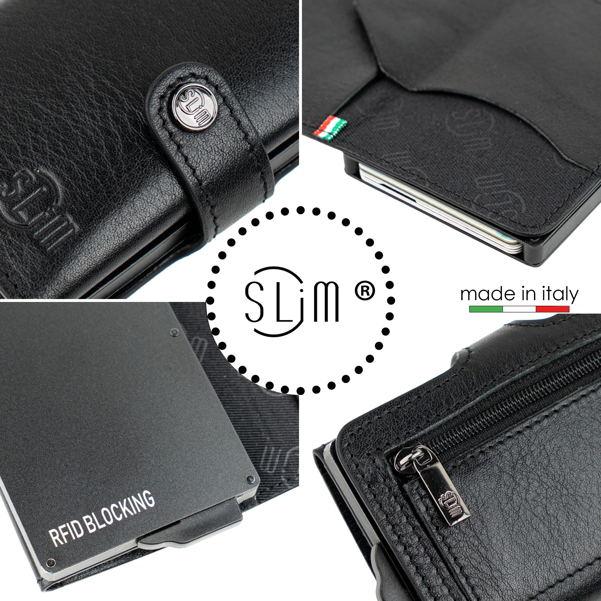 SLim Vera Pelle Vegetale Nero portafoglio compatto RFID