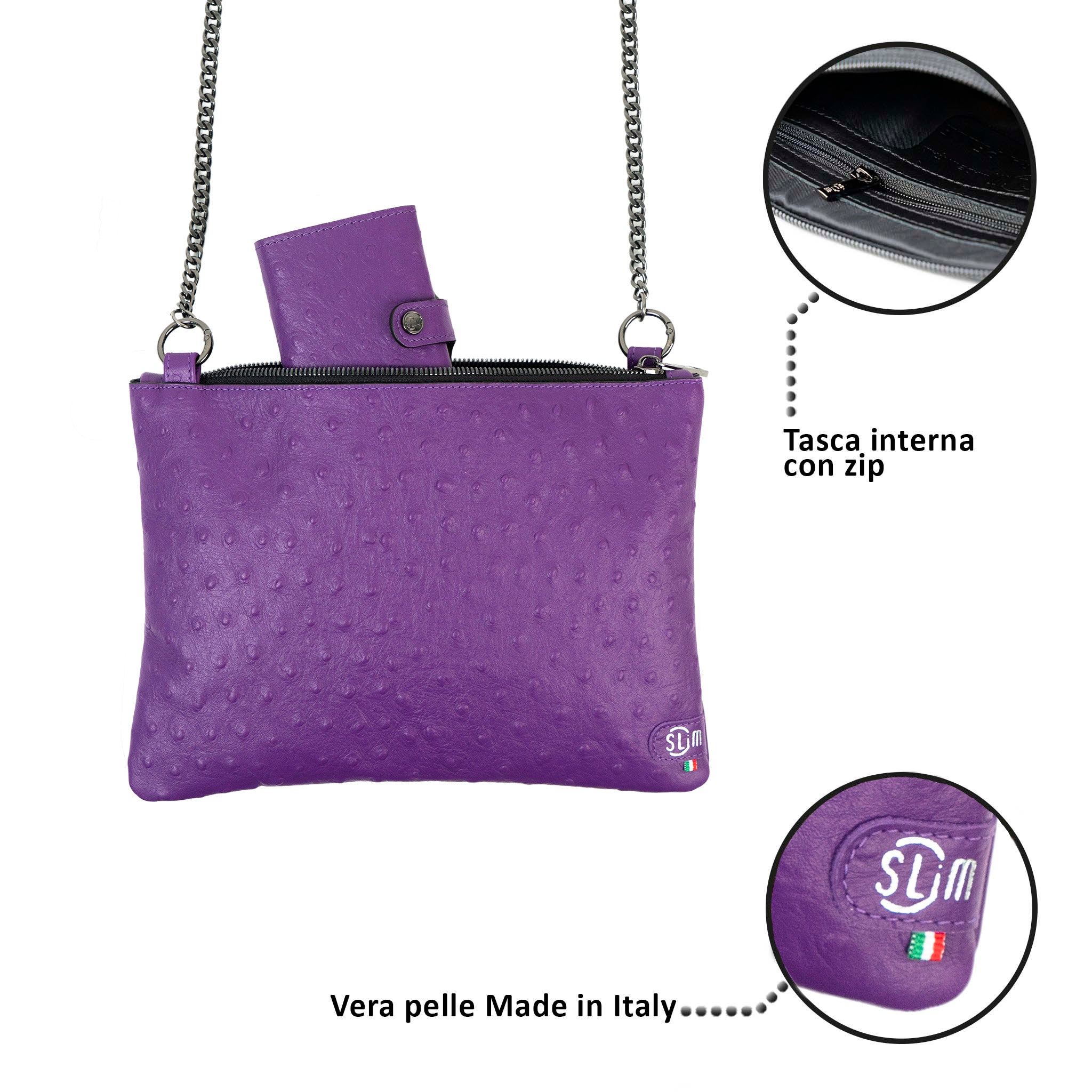 SLim Pochette Tracolla Pochette Struzzo Viola