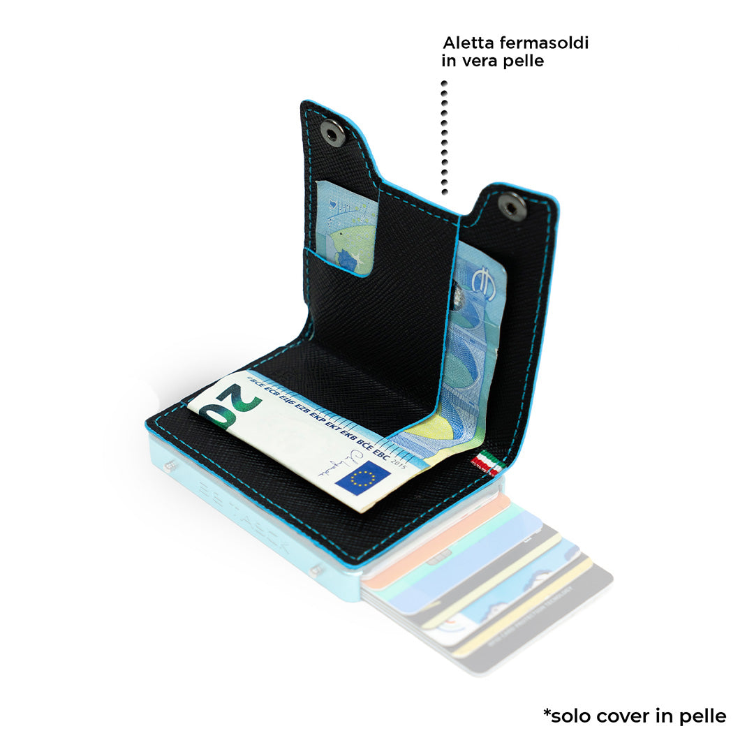 Be Tasck cover pelle saffiano nero azzurro smartphone