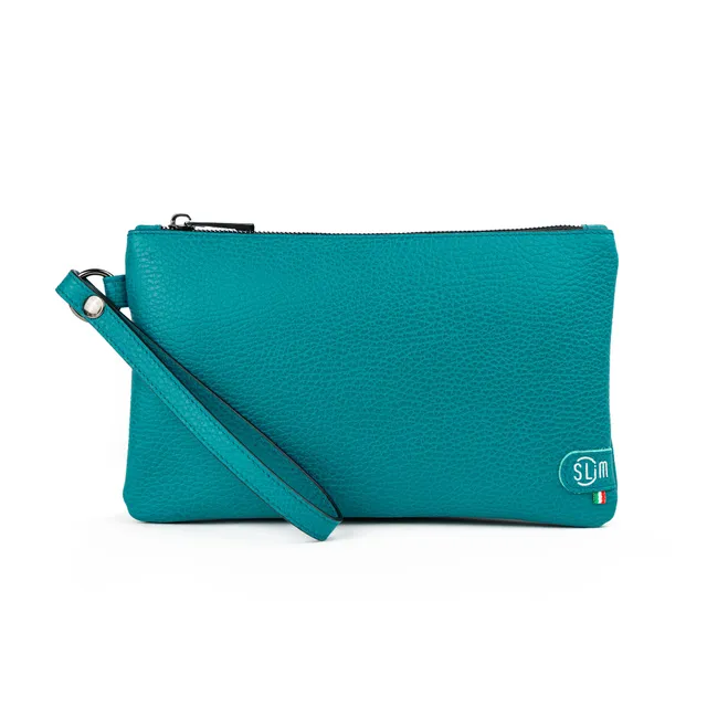 SLim Pochette Polsiera Bottalato Petrolio bustina pelle 23x14
