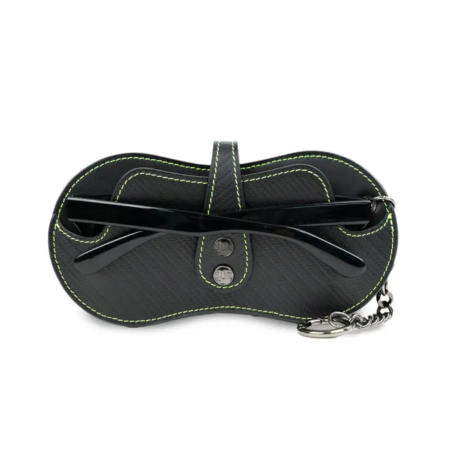 SLim Vision Portaocchiali Pelle Nero Carbon Cuciture Lime