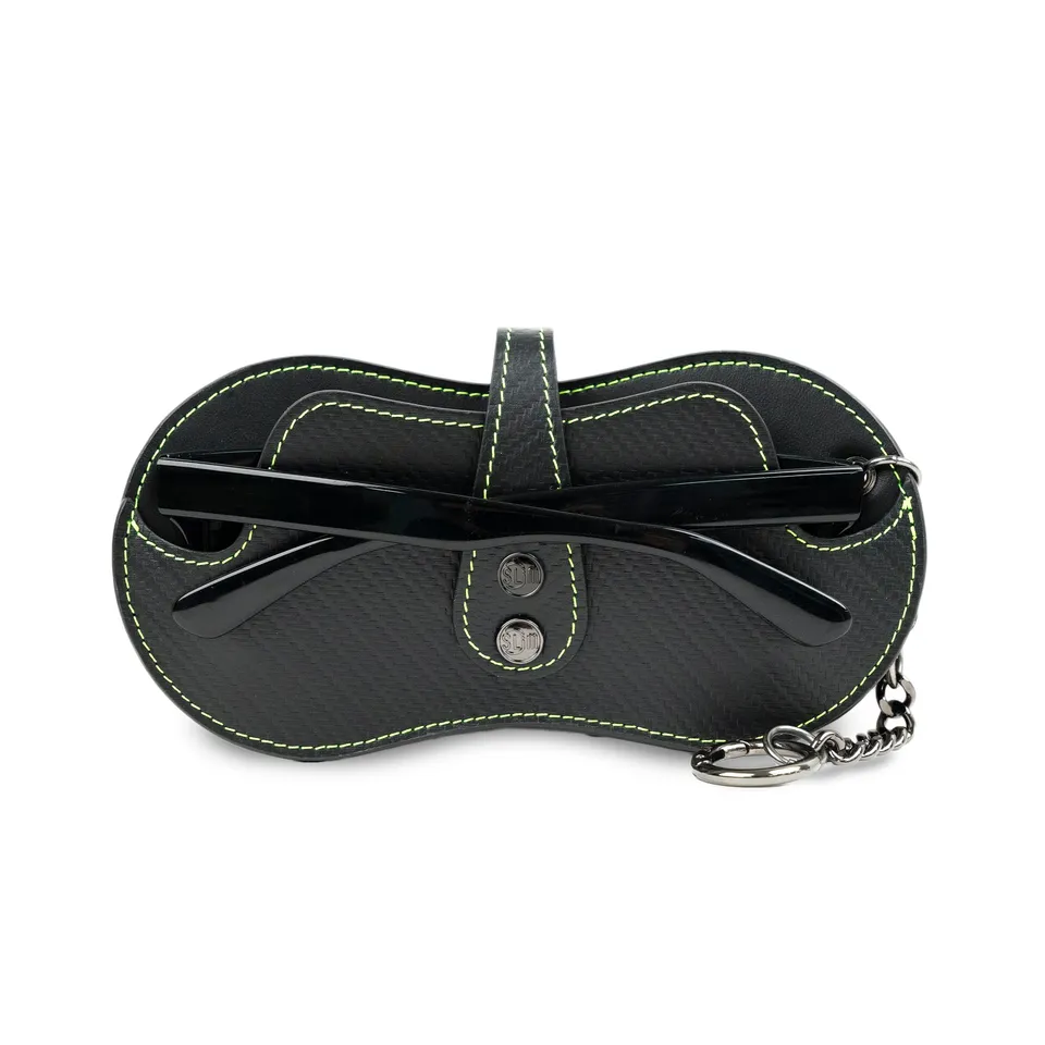 SLim Vision Portaocchiali Pelle Nero Carbon Cuciture Lime