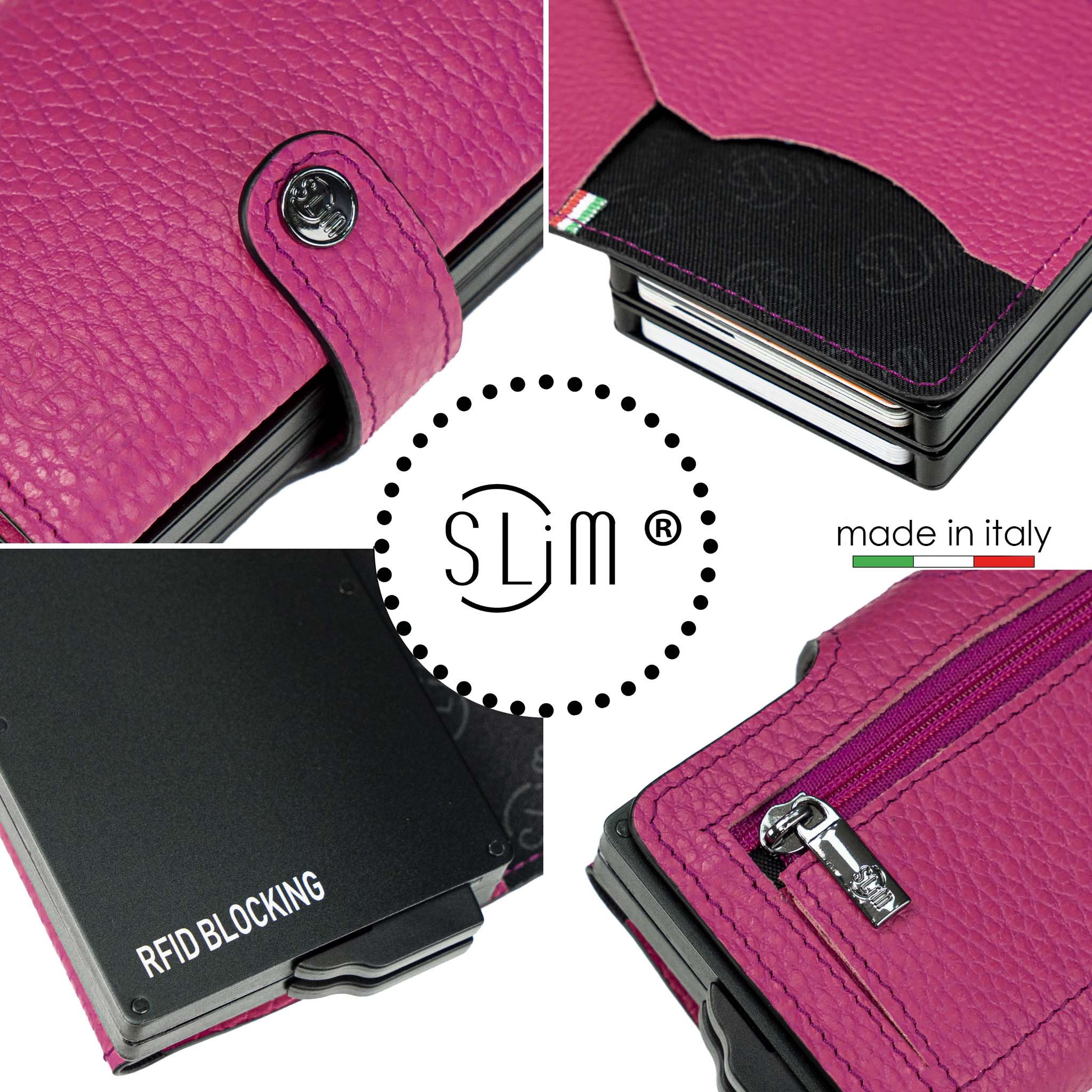 SLim Bottalato portafoglio pelle Fucsia doppia cassa