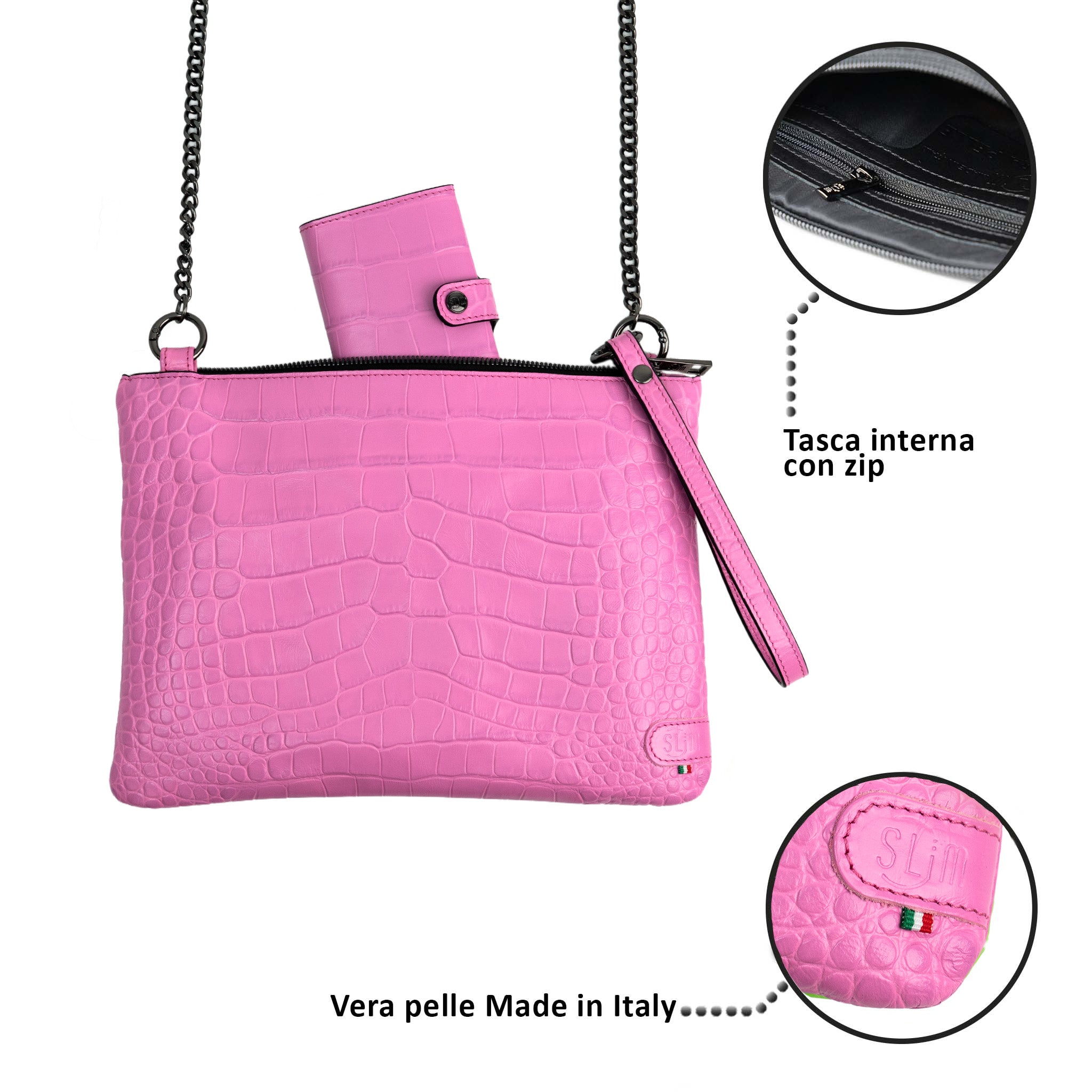 SLim Pochette Tracolla pochette cocco rosa matt 23x14 cm