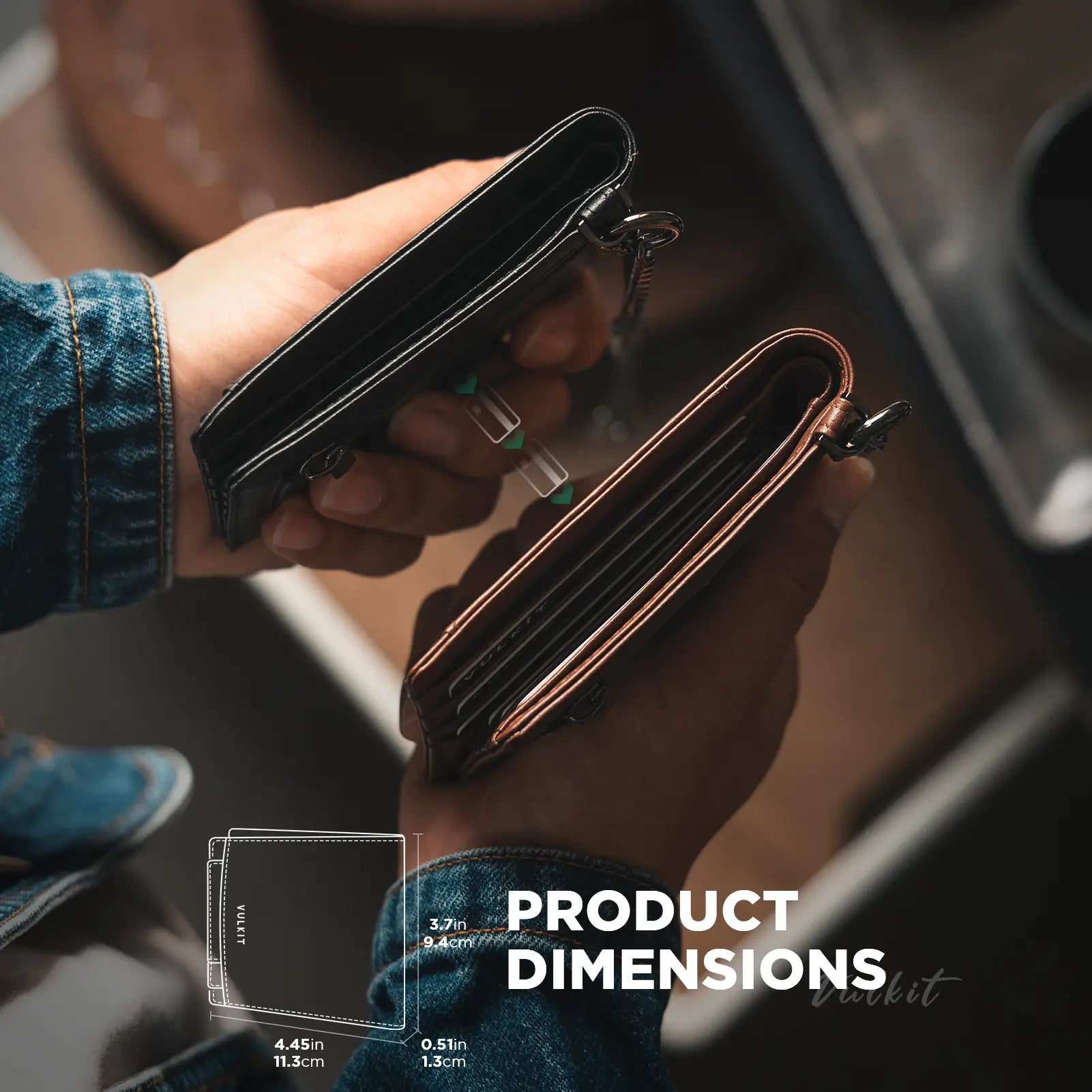 VULKIT VW144 Chain Wallet portafoglio bifold catena RFID nero