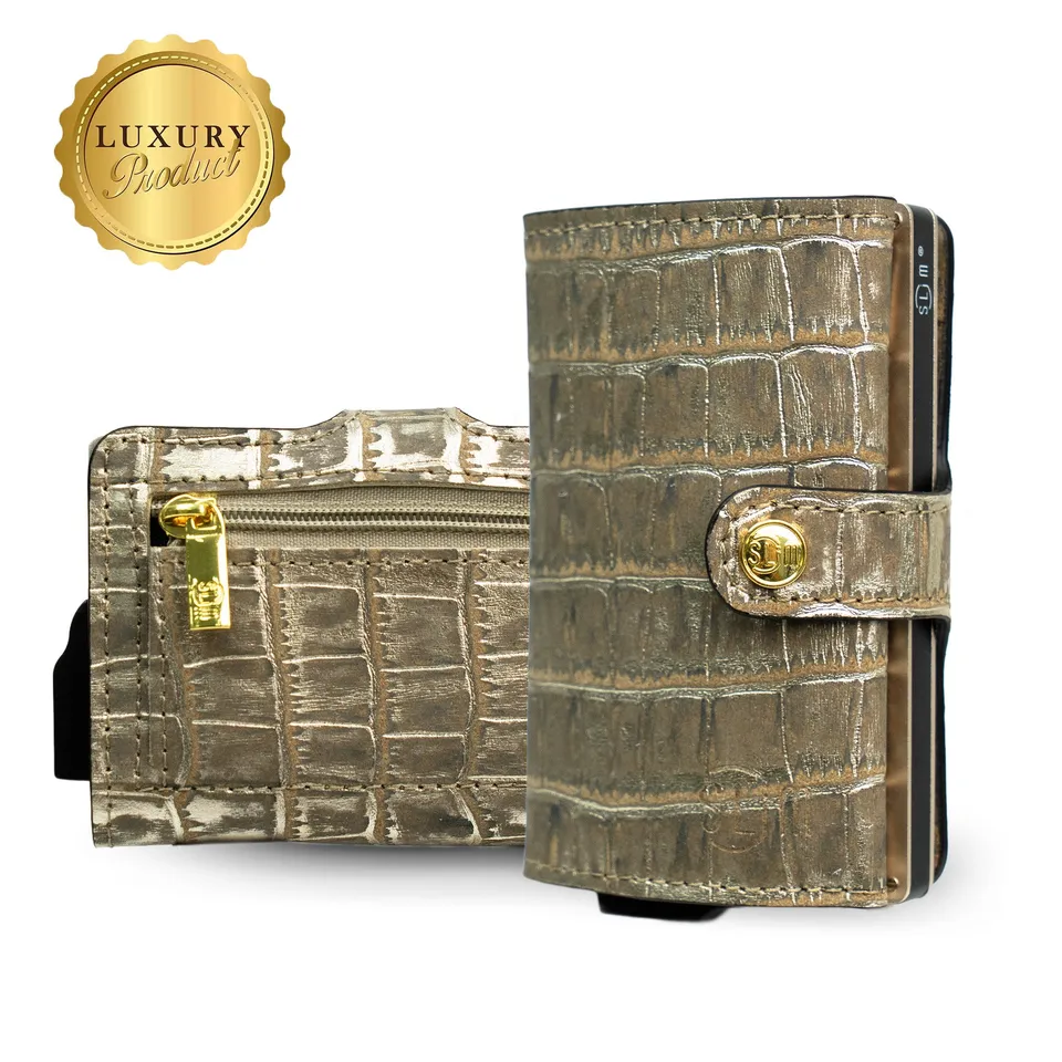 SLim Stampa Cocco Portacarte Pelle Cocco Metal Oro