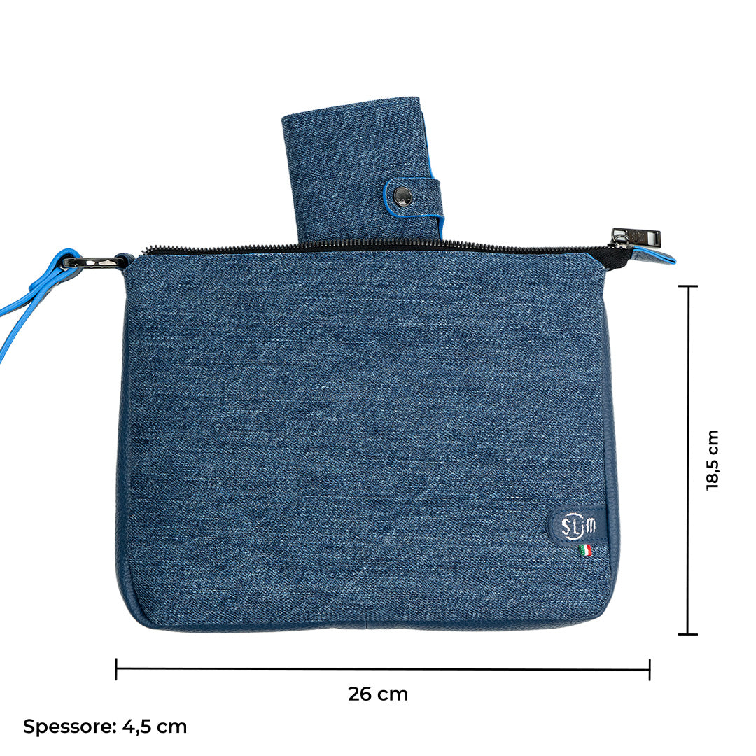 SLim Pochette Max Jeans Blu pochette pelle 25x19 cm zip
