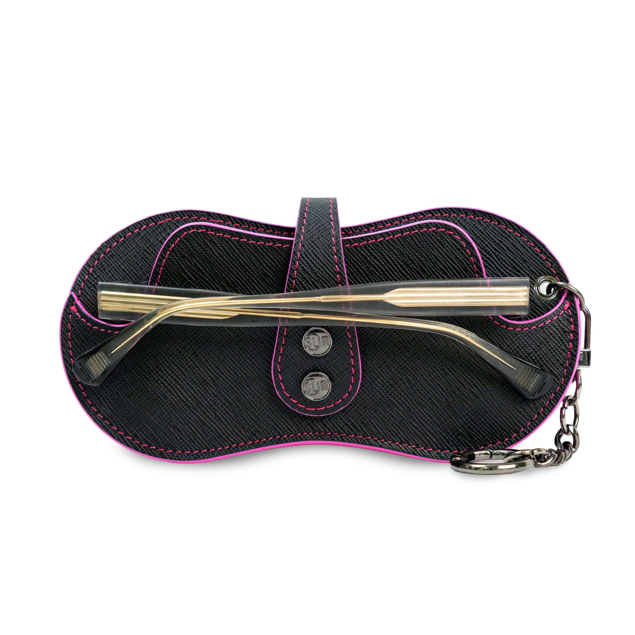 SLim Vision portaocchiali vera pelle nero cuciture fucsia