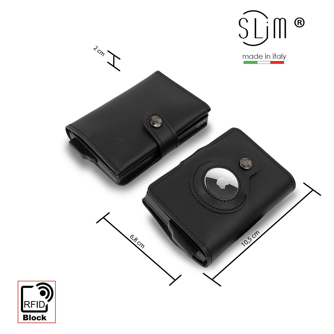 SLim Vera Pelle AirTag Nero portafoglio compatto RFID 12 carte
