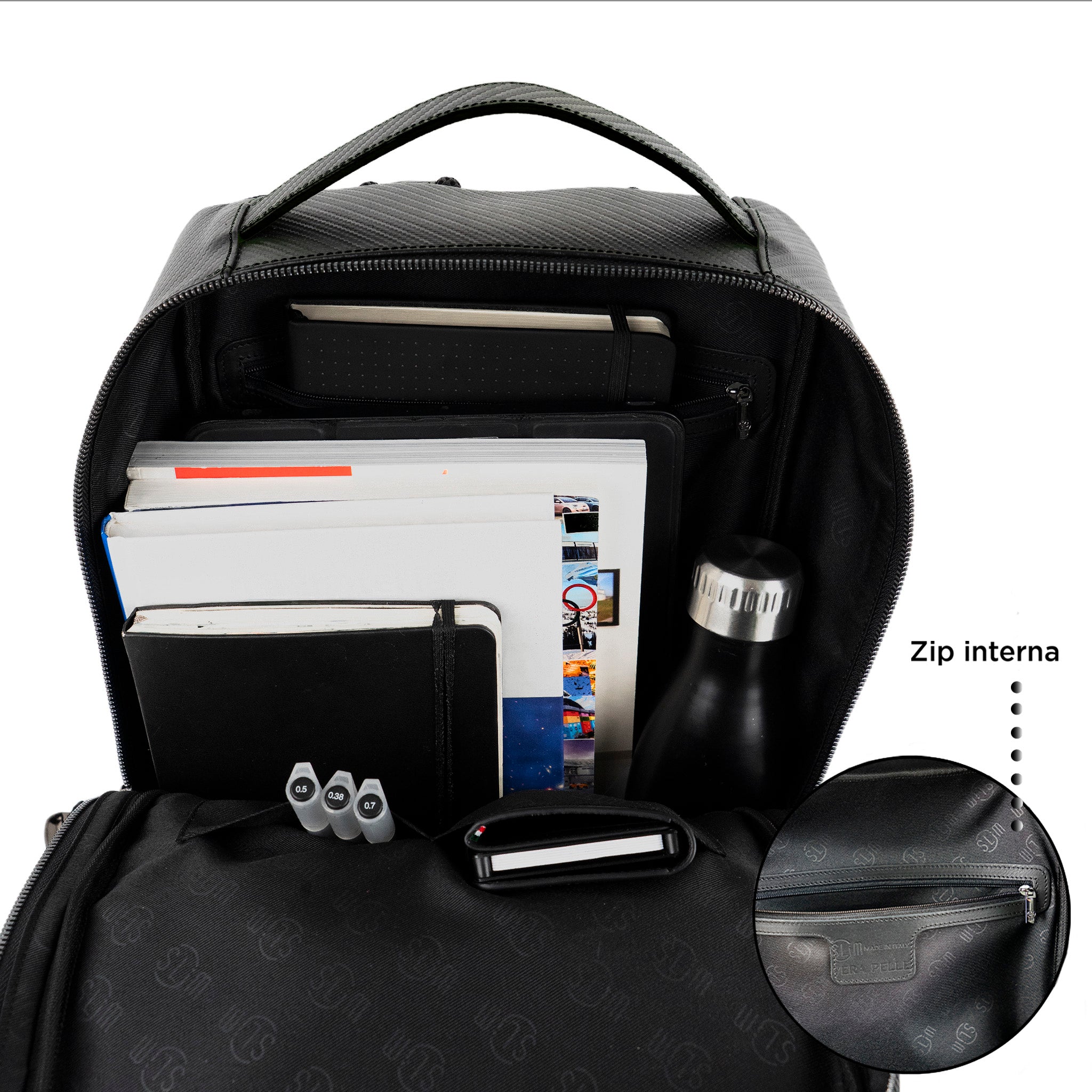 SLim Zaino Medio Carbon zaino nero pelle 8,5 L 14 pollici