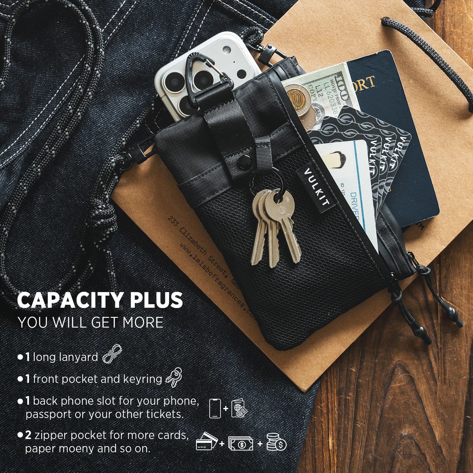 VULKIT VB112 pochette viaggio nera RFID nylon impermeabile