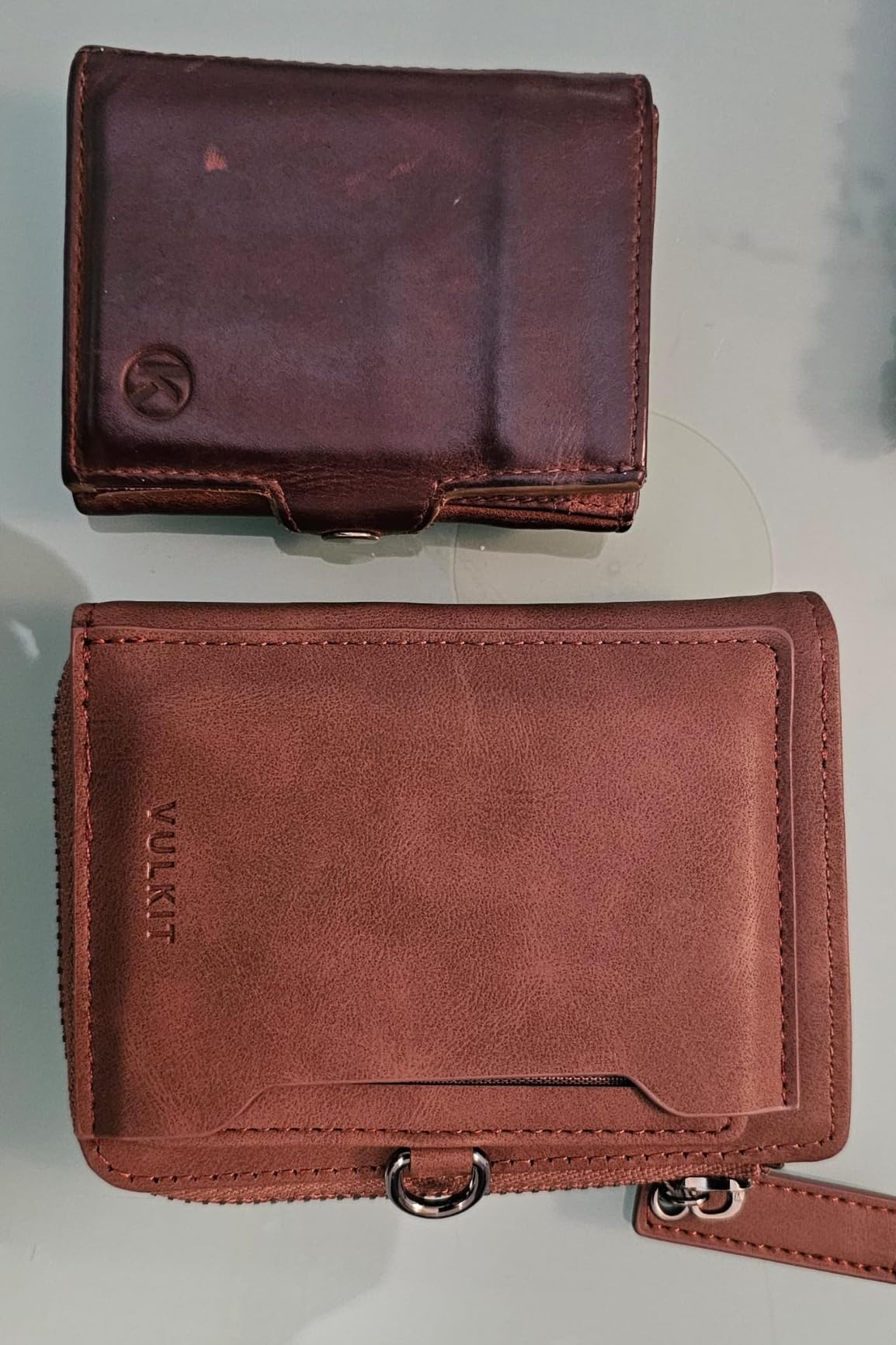 VULKIT VW117 Portafoglio Zip Pelle Marrone RFID