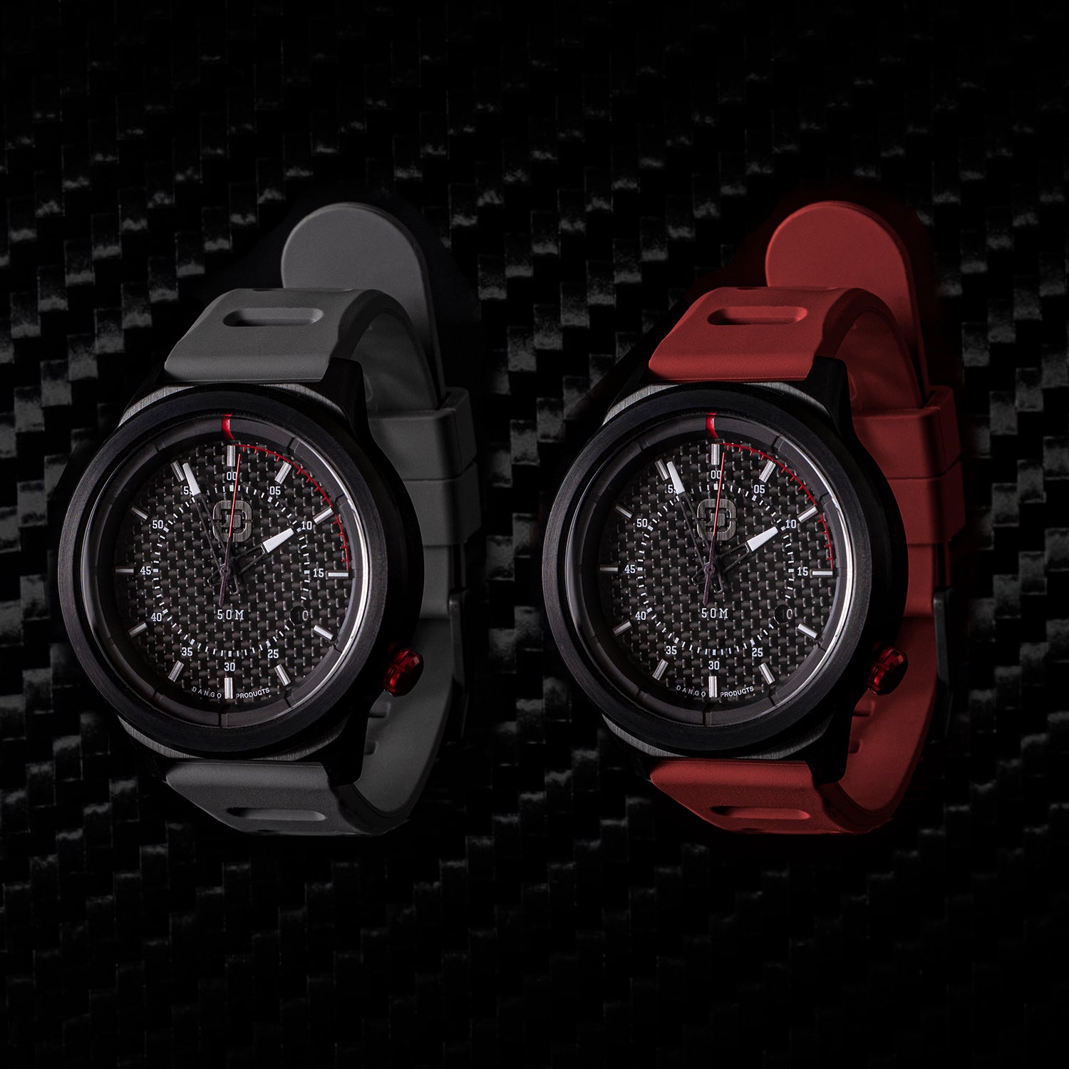 Dango R-Spec orologio carbonio 45mm cinturino rosso silicone