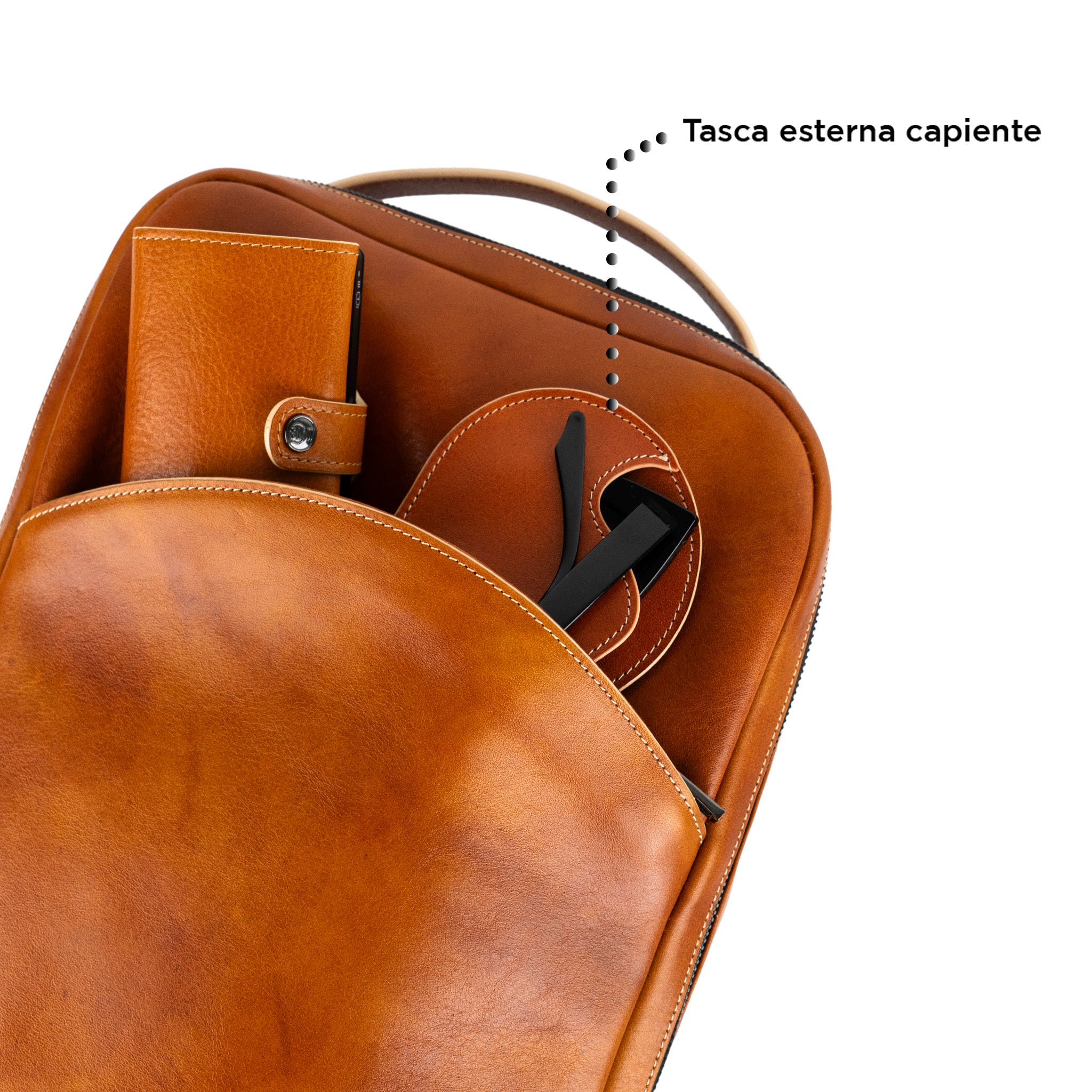 SLim Zaino Medio Concia Vegetale zaino pelle cognac 14 pollici