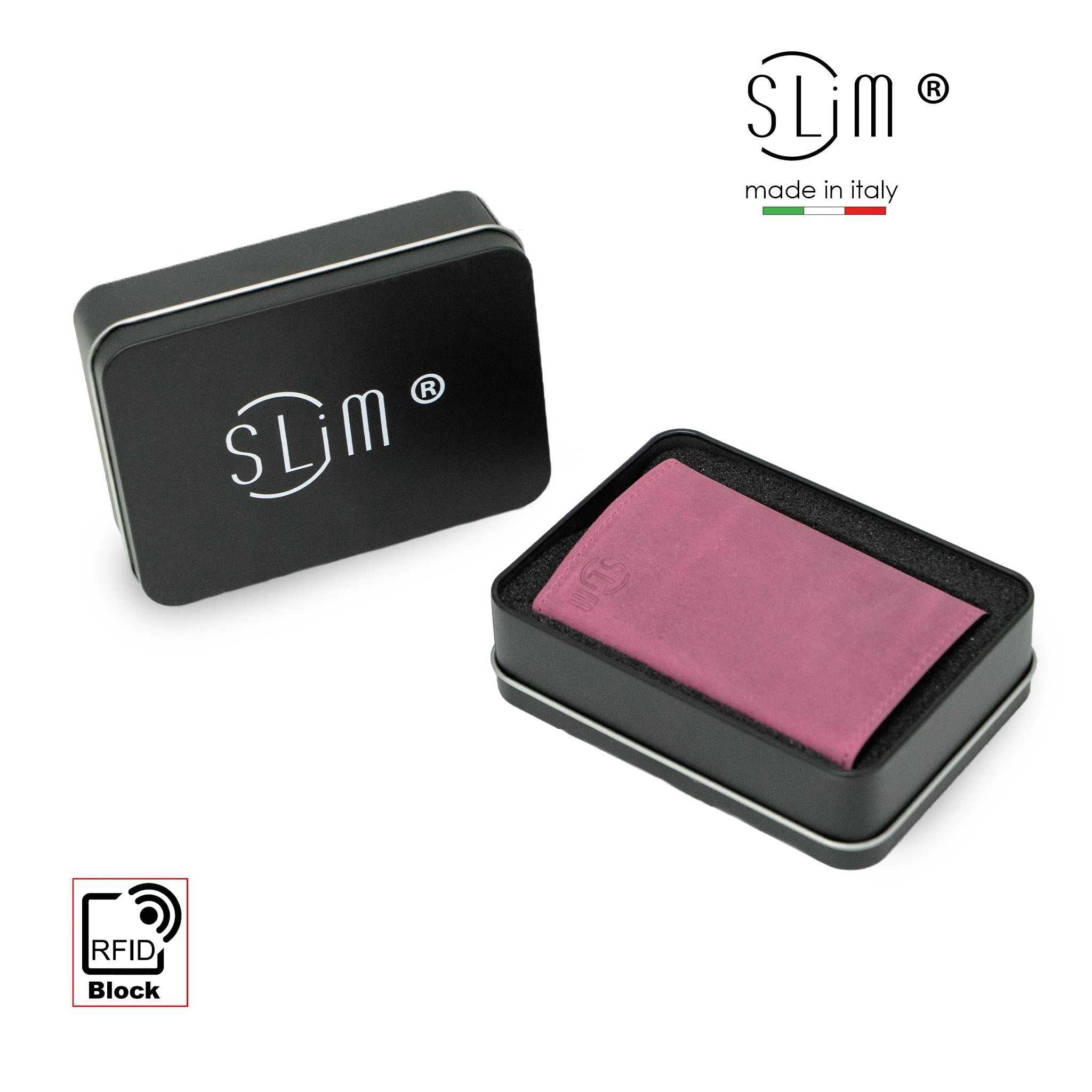 SLim Touch Mini Portafoglio Pelle Crazy Malva RFID