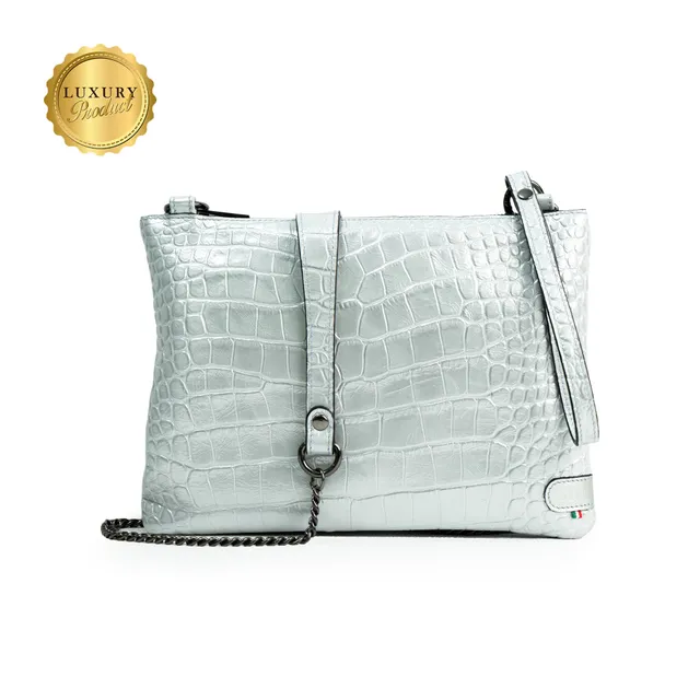 SLim Pochette Tracolla Cocco Argento pelle 23x14 cm
