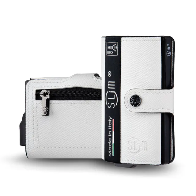 SLim Saffiano portacarte bianco con zip anti graffio RFID