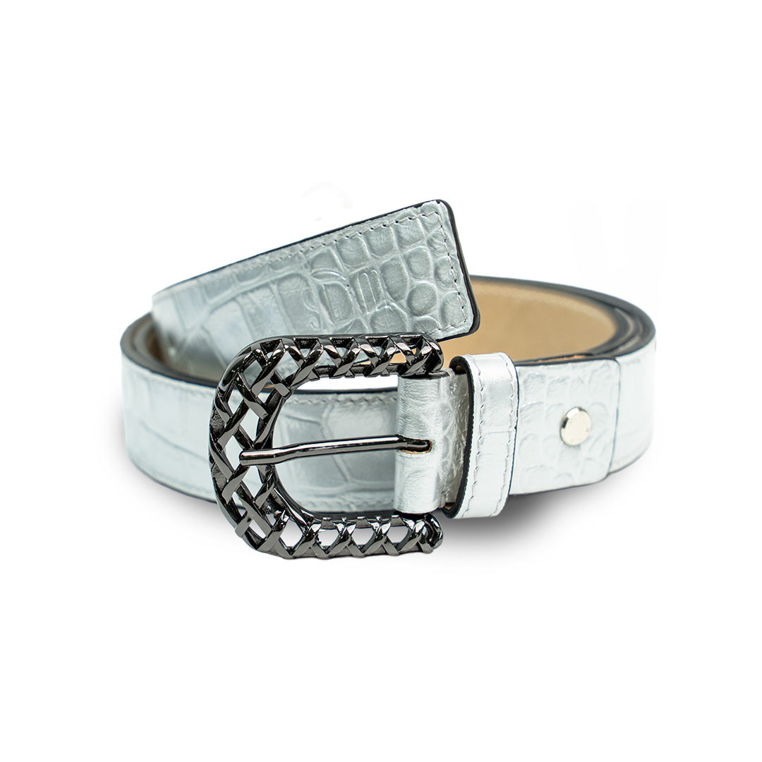 SLim Cinture Cocco Cintura Argento 30mm