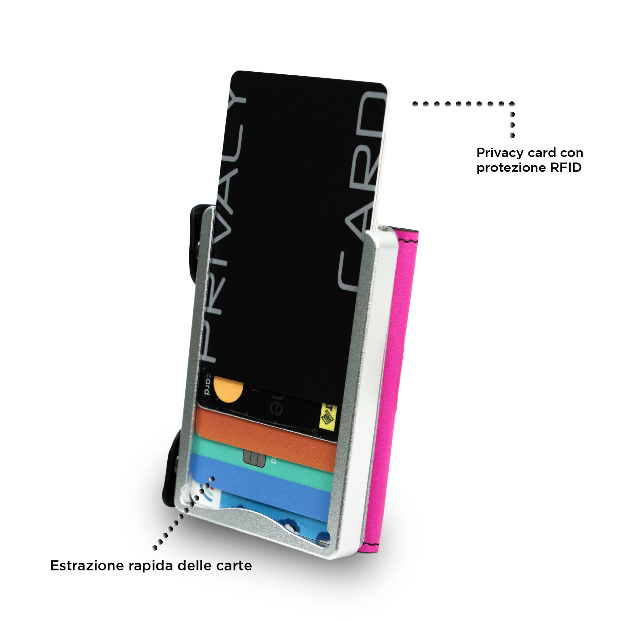 SLim Be Tasck portacarte pelle fucsia e nero frame nero