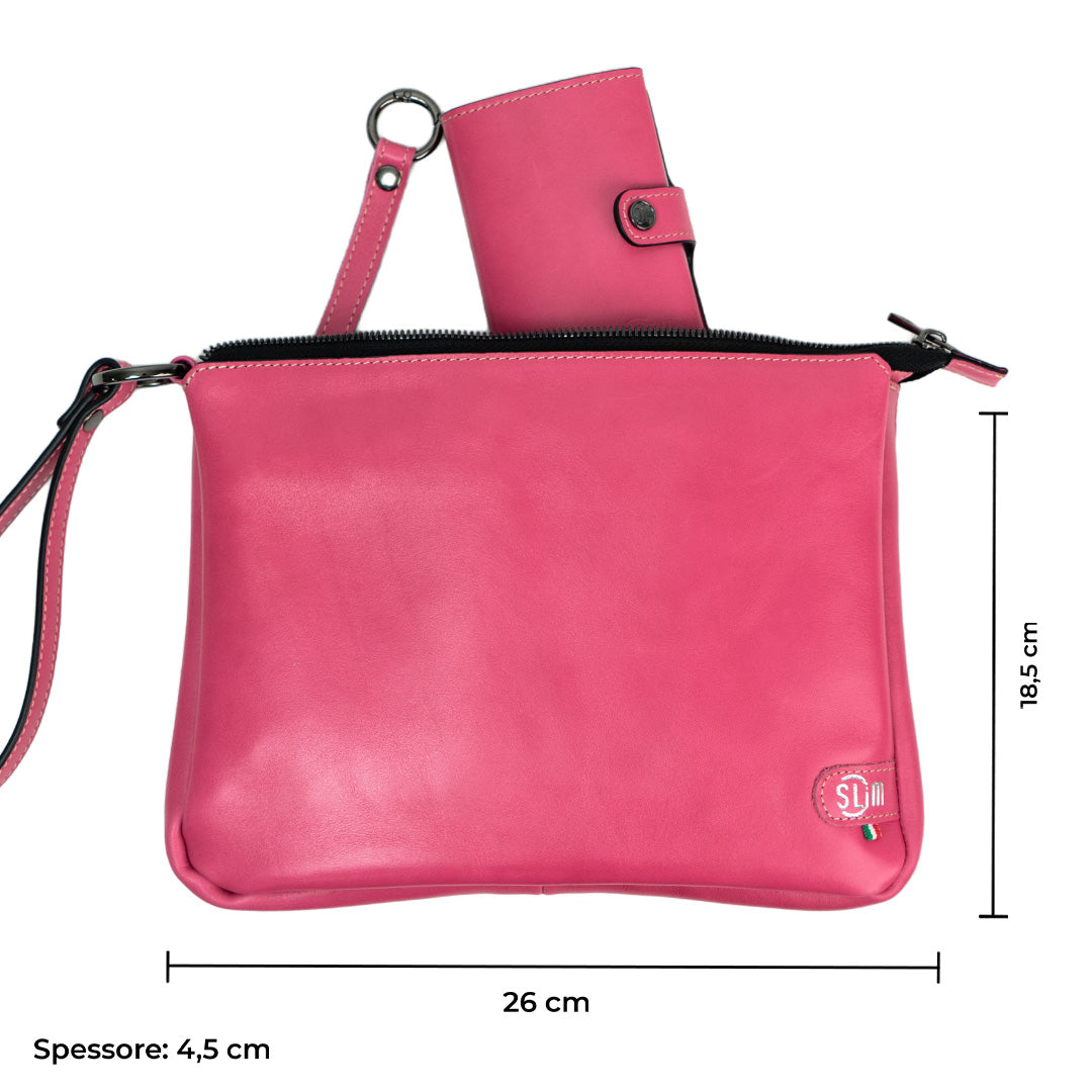 SLim Pochette Max pelle vegetale fucsia 25x19 cm capiente
