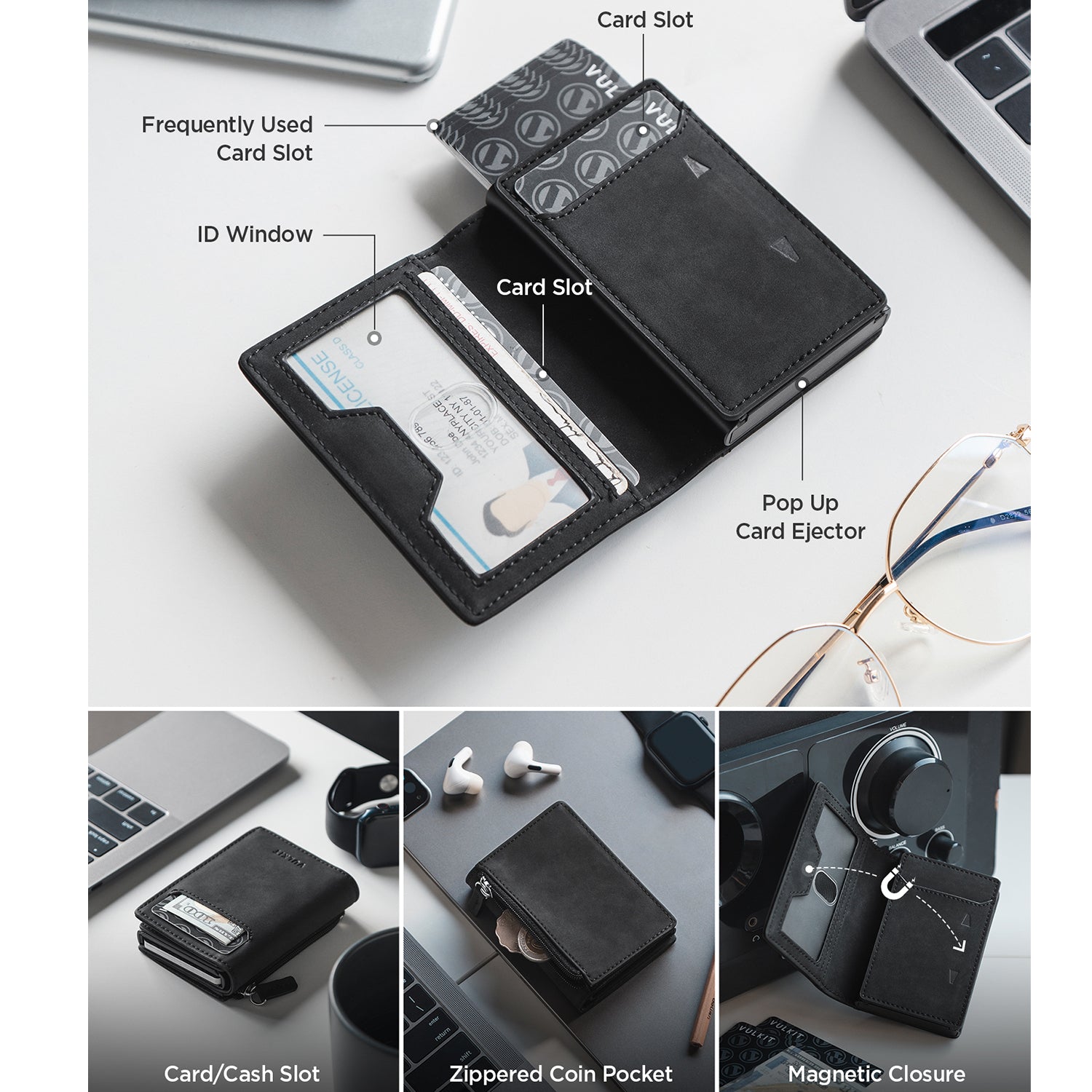 VULKIT VC502 portafoglio bifold RFID espulsore carte