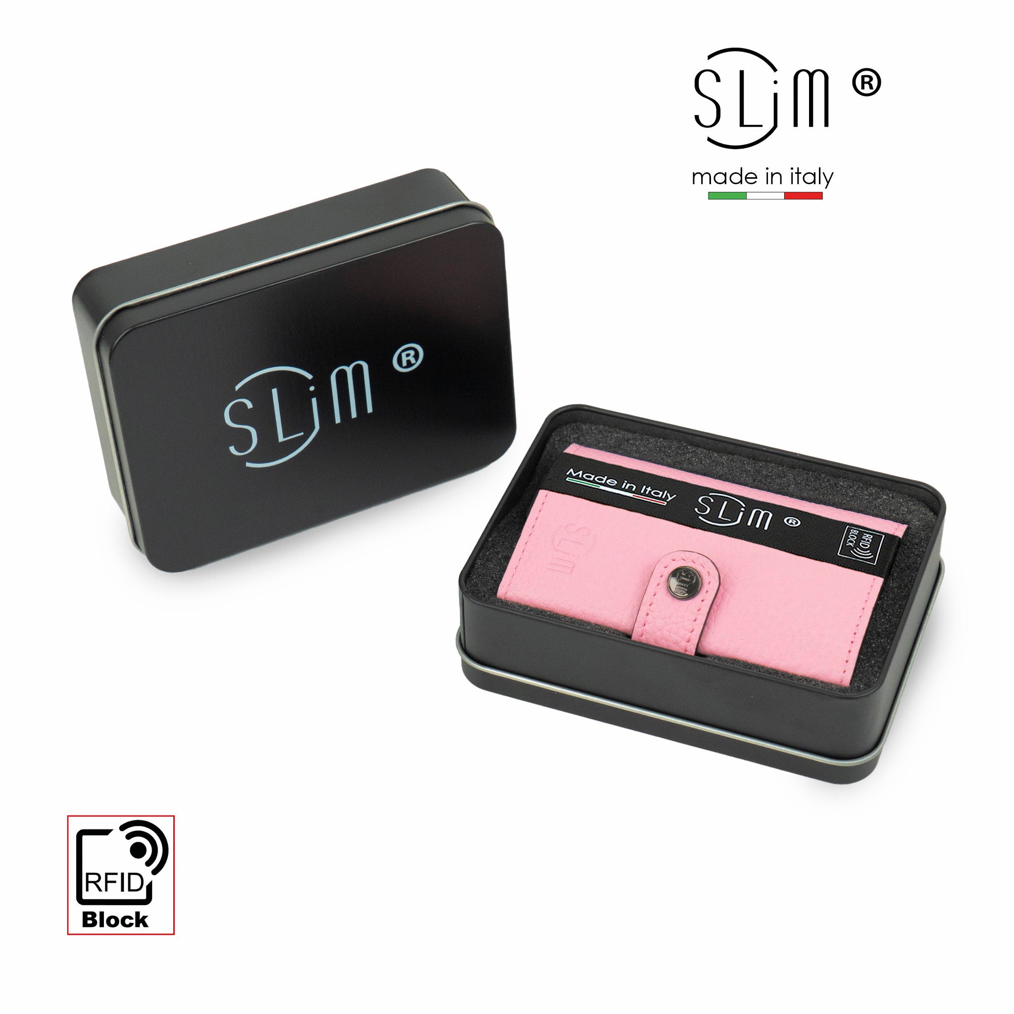 SLim Bottalato Portafoglio Compatto Pelle Pink RFID 12 Carte