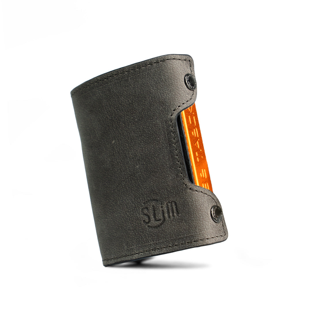 Be Tasck Crazy Horse Grigio portafoglio pelle frame nero