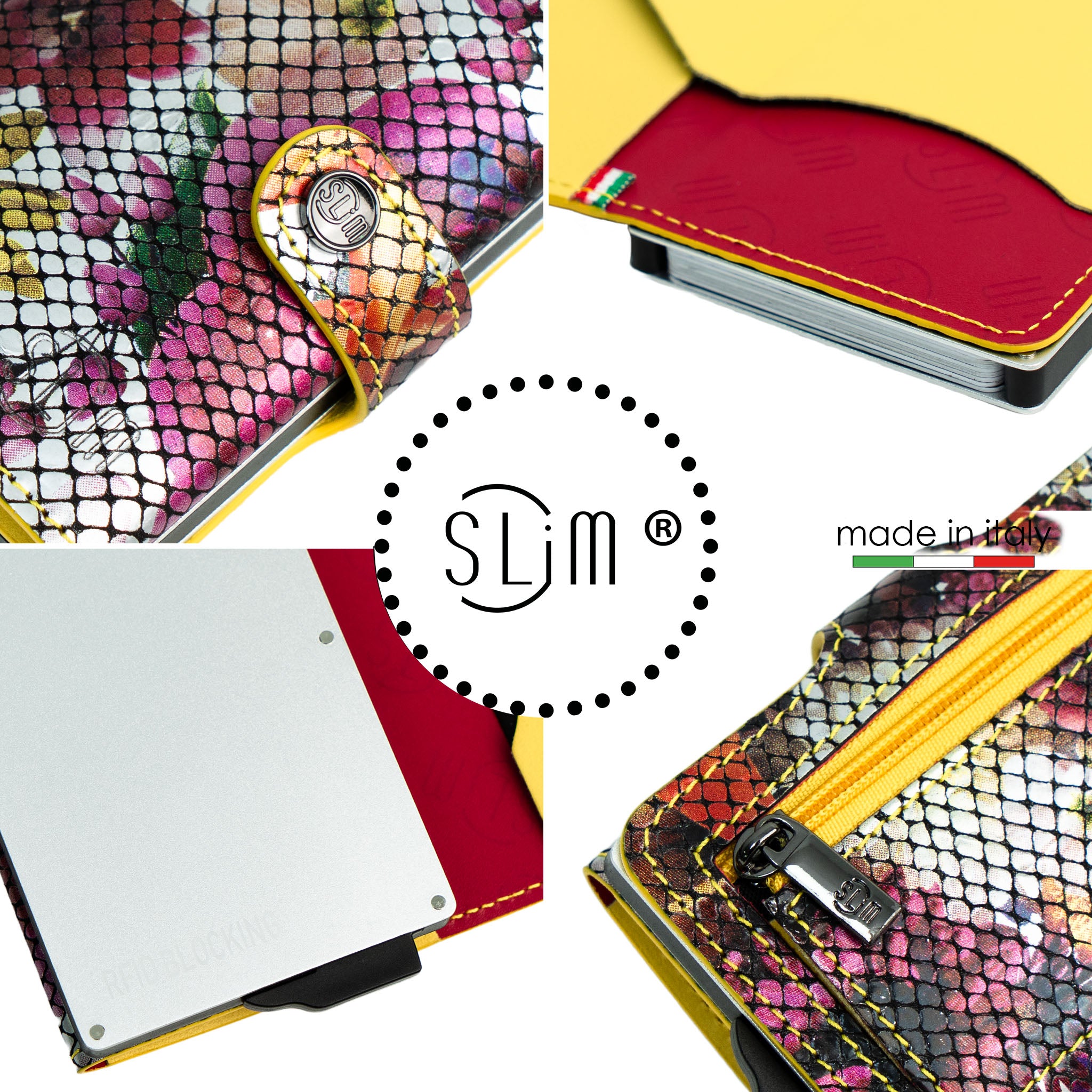 SLim Vera Pelle Portafoglio Flower RFID 10,5x7 cm