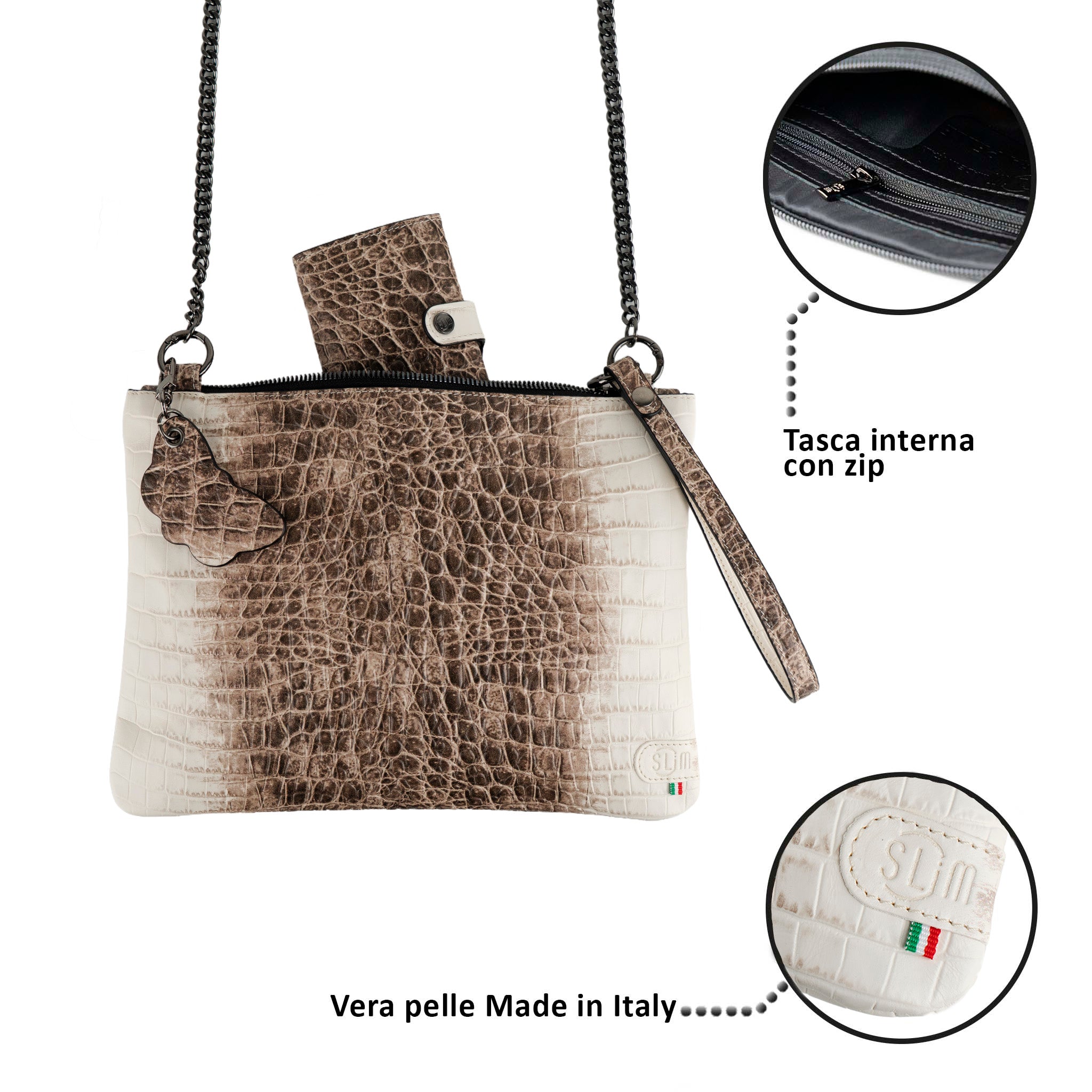 SLim Pochette Tracolla Pelle Cocco Beige
