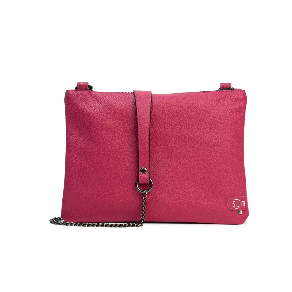 SLim Pochette Tracolla Bottalato Fucsia pelle 24x19 cm