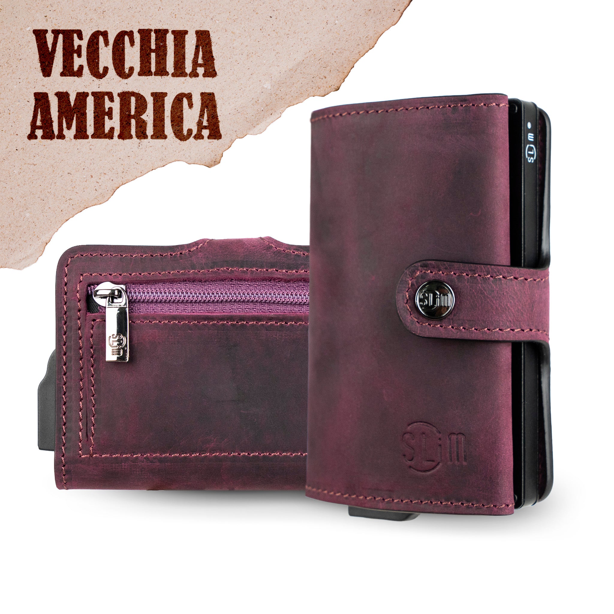 SLim Crazy Horse Viola portafoglio compatto pelle RFID