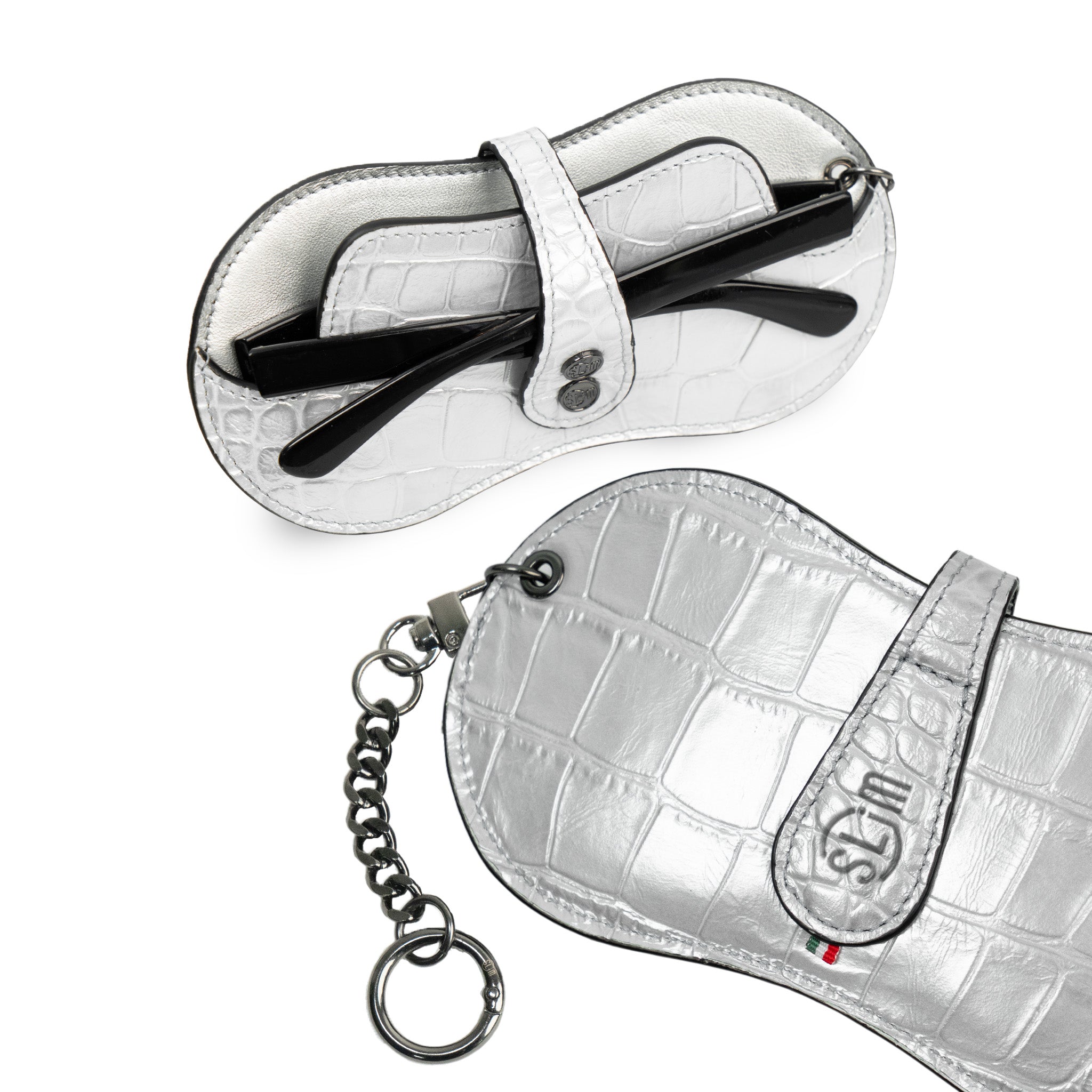SLim Vision portaocchiali vera pelle Cocco Argento