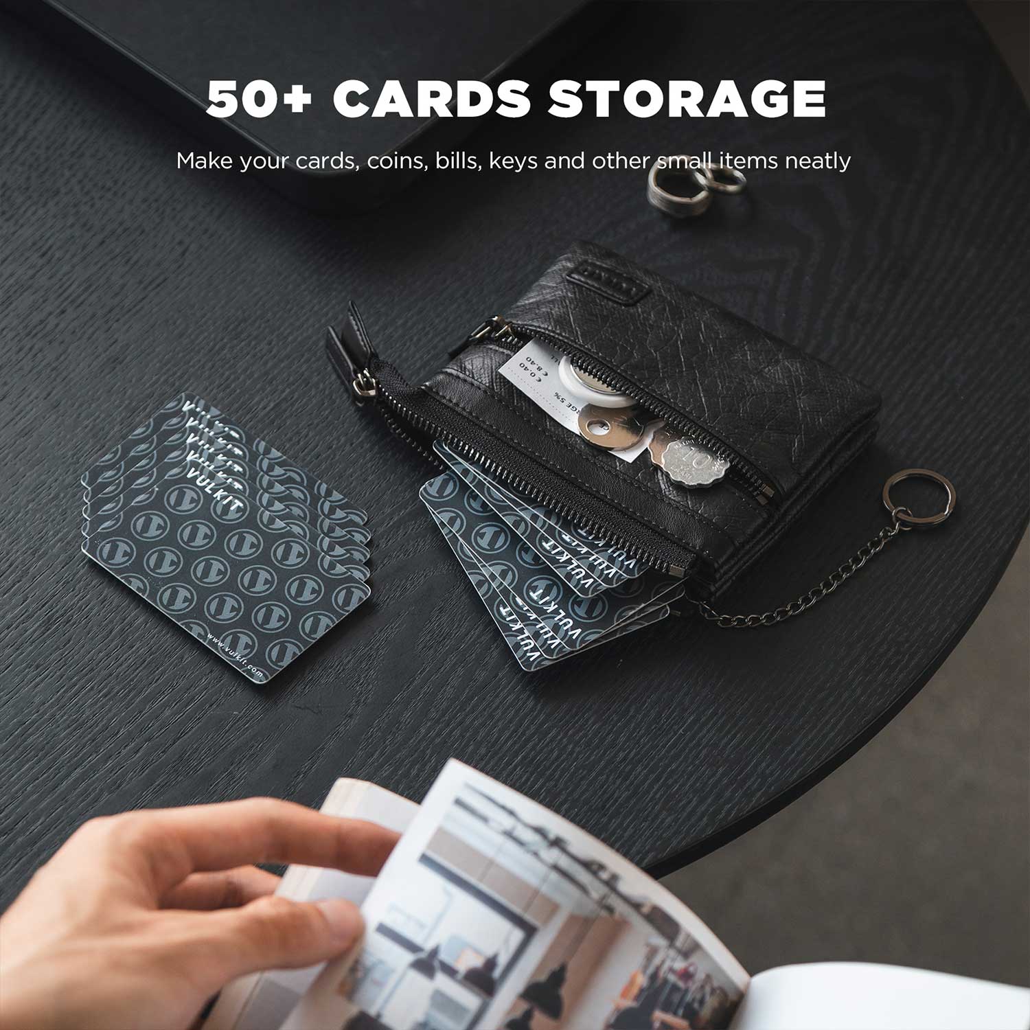 VULKIT VW112 porta carte zip impermeabile nero RFID portachiavi