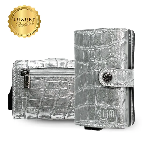 SLim Portacarte Cocco Metal Argento RFID 10,5 cm
