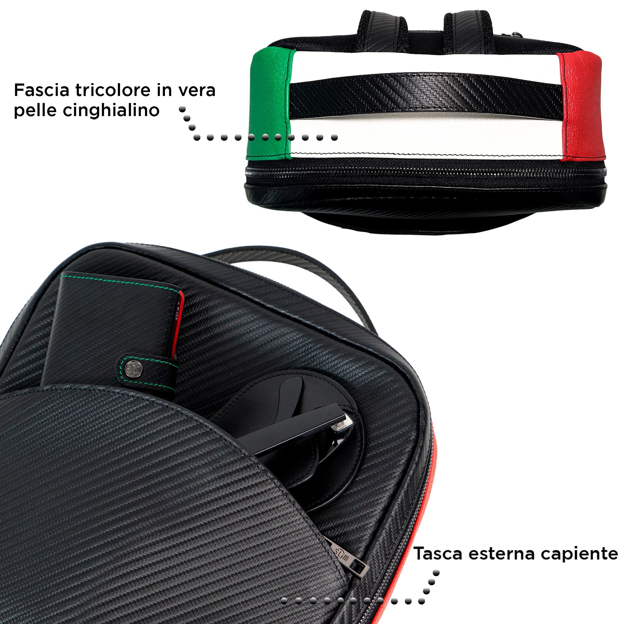 SLim Zaino Medio Pelle Carbon Italia Laptop 14" 8,5 L