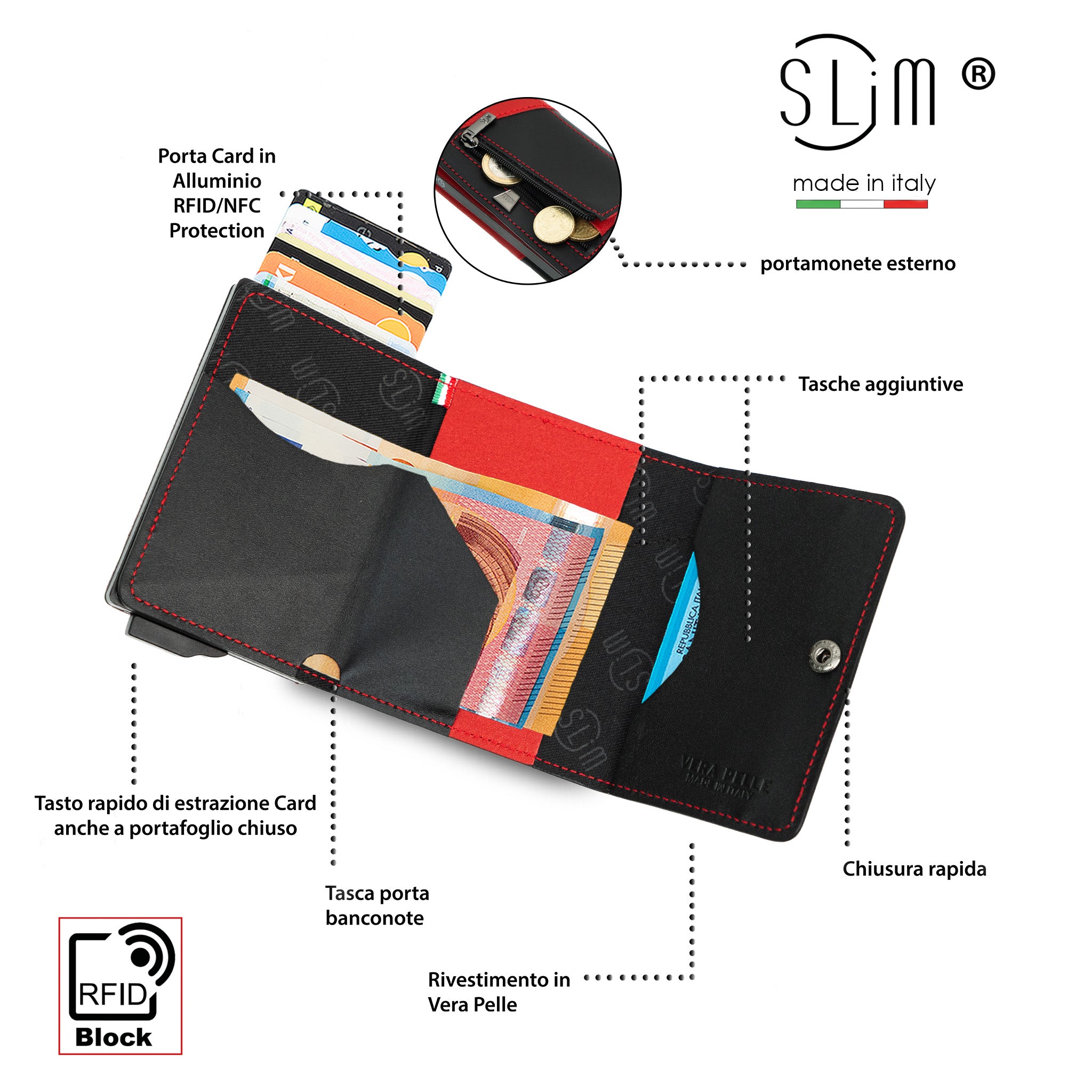 SLim Touch Portafoglio Rossonero Bicolor RFID